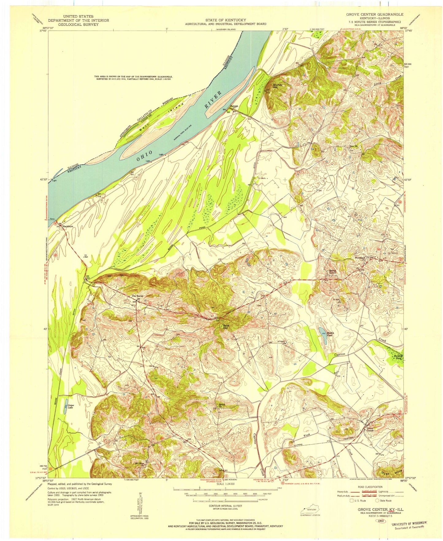 Classic USGS Grove Center Kentucky 7.5'x7.5' Topo Map Image