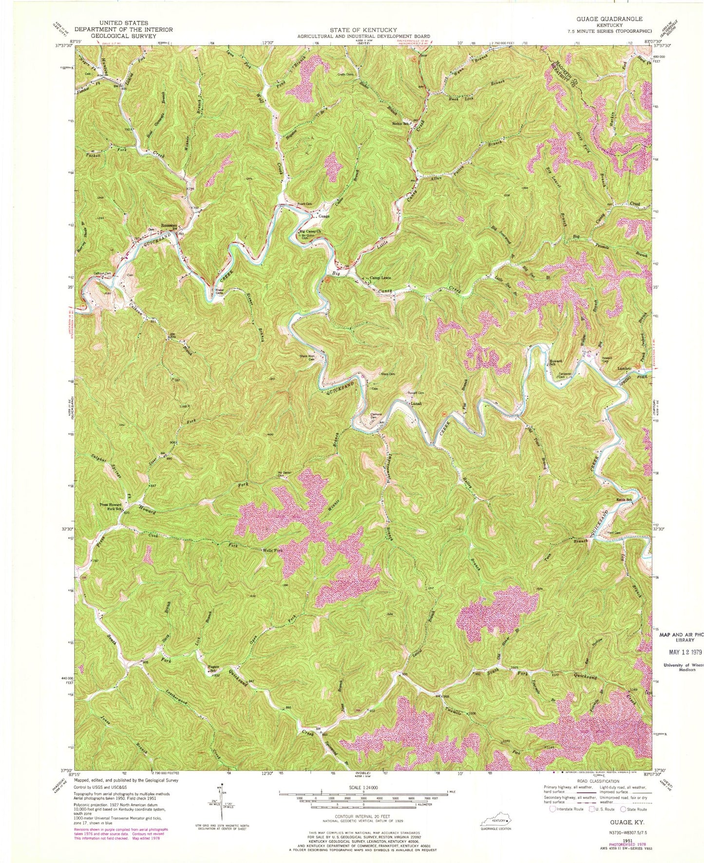 Classic USGS Guage Kentucky 7.5'x7.5' Topo Map Image