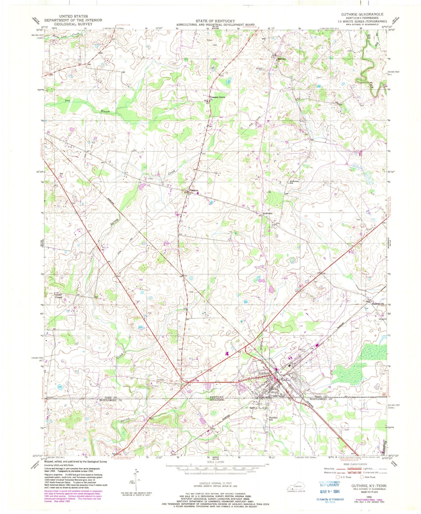 Classic USGS Guthrie Kentucky 7.5'x7.5' Topo Map Image