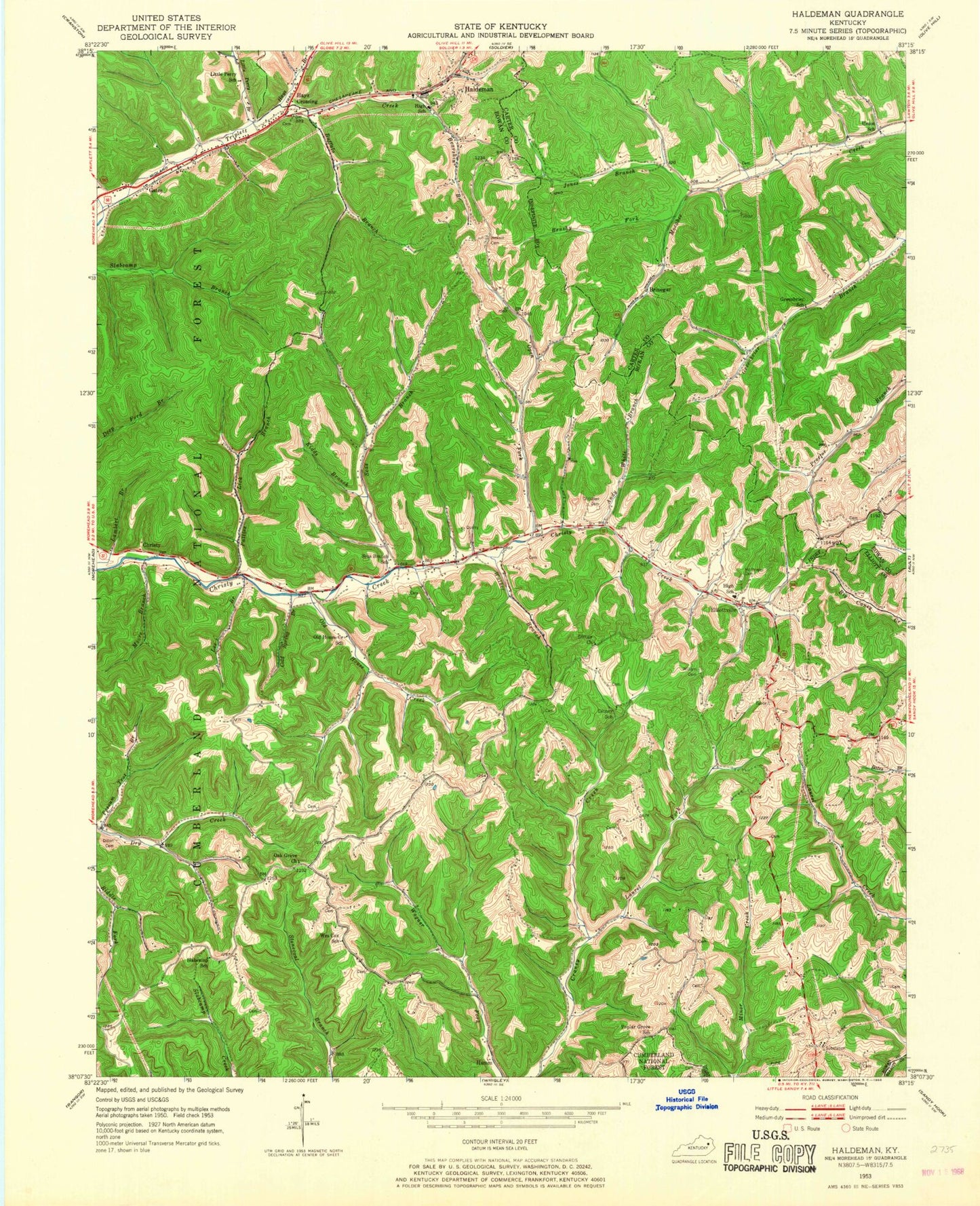 Classic USGS Haldeman Kentucky 7.5'x7.5' Topo Map Image