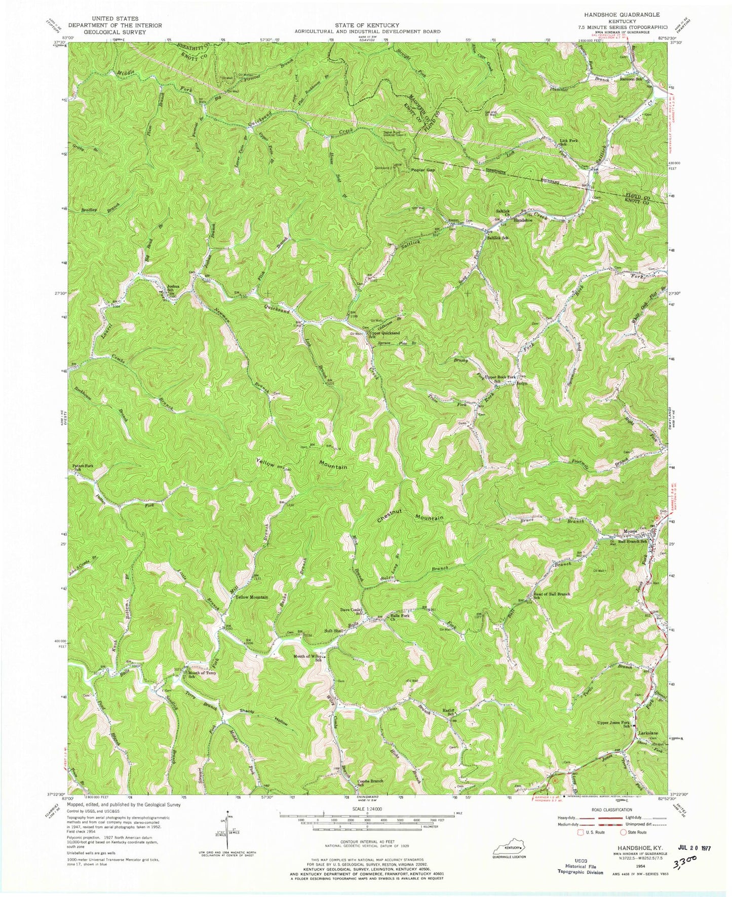 Classic USGS Handshoe Kentucky 7.5'x7.5' Topo Map Image