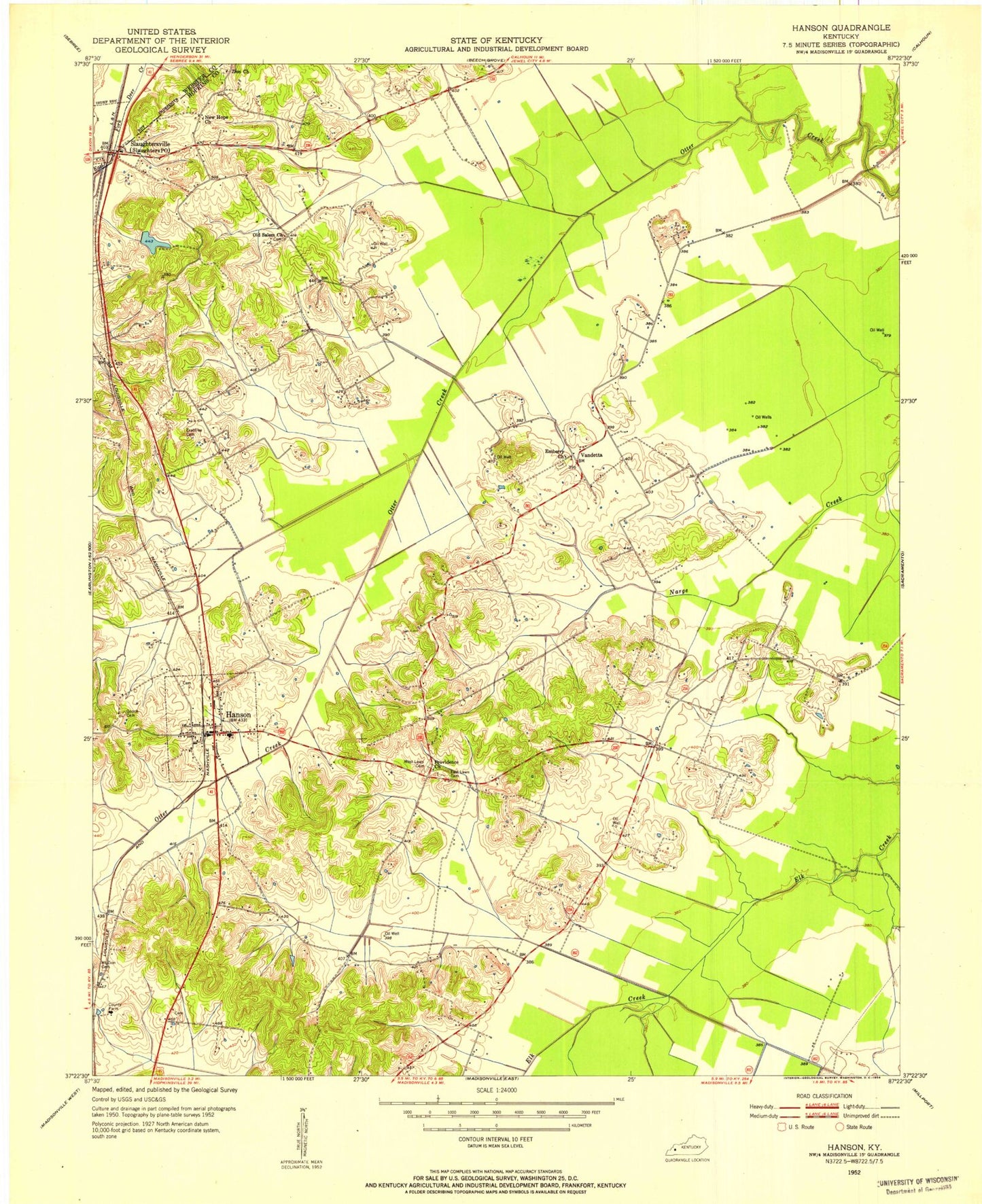 Classic USGS Hanson Kentucky 7.5'x7.5' Topo Map Image