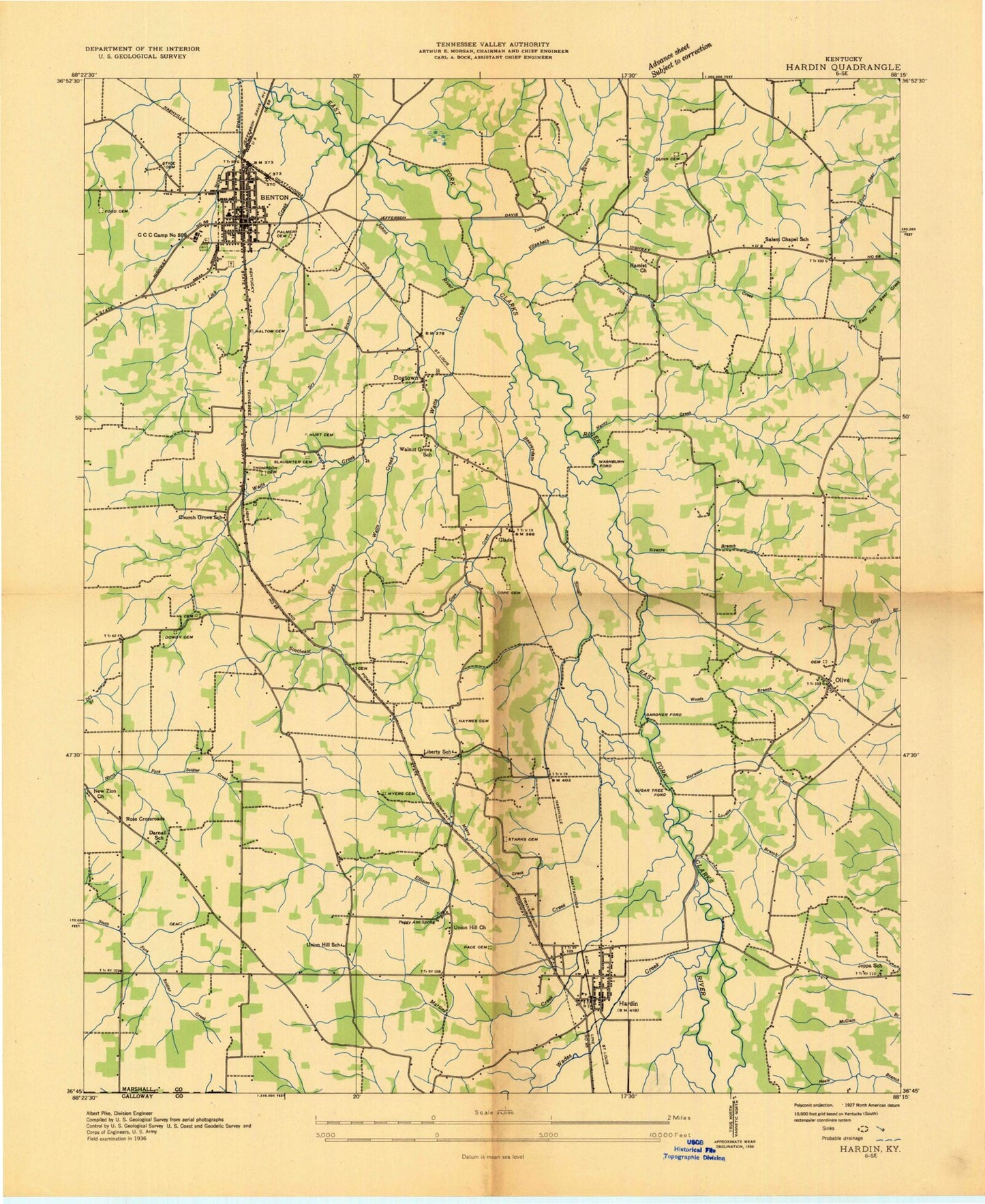 Classic USGS Hardin Kentucky 7.5'x7.5' Topo Map Image