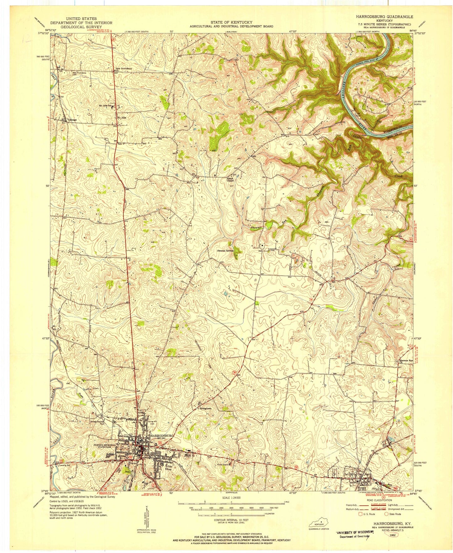 Classic USGS Harrodsburg Kentucky 7.5'x7.5' Topo Map Image
