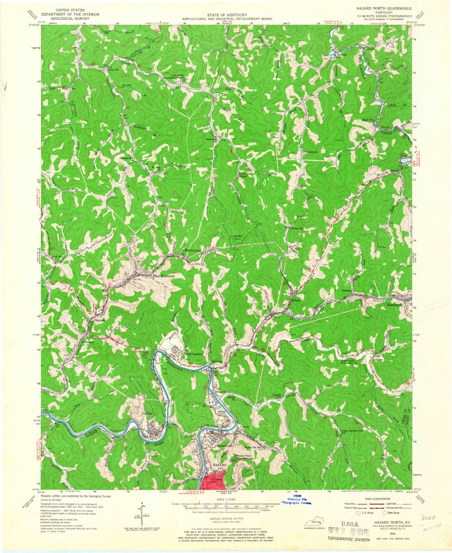 Classic USGS Hazard North Kentucky 7.5'x7.5' Topo Map Image
