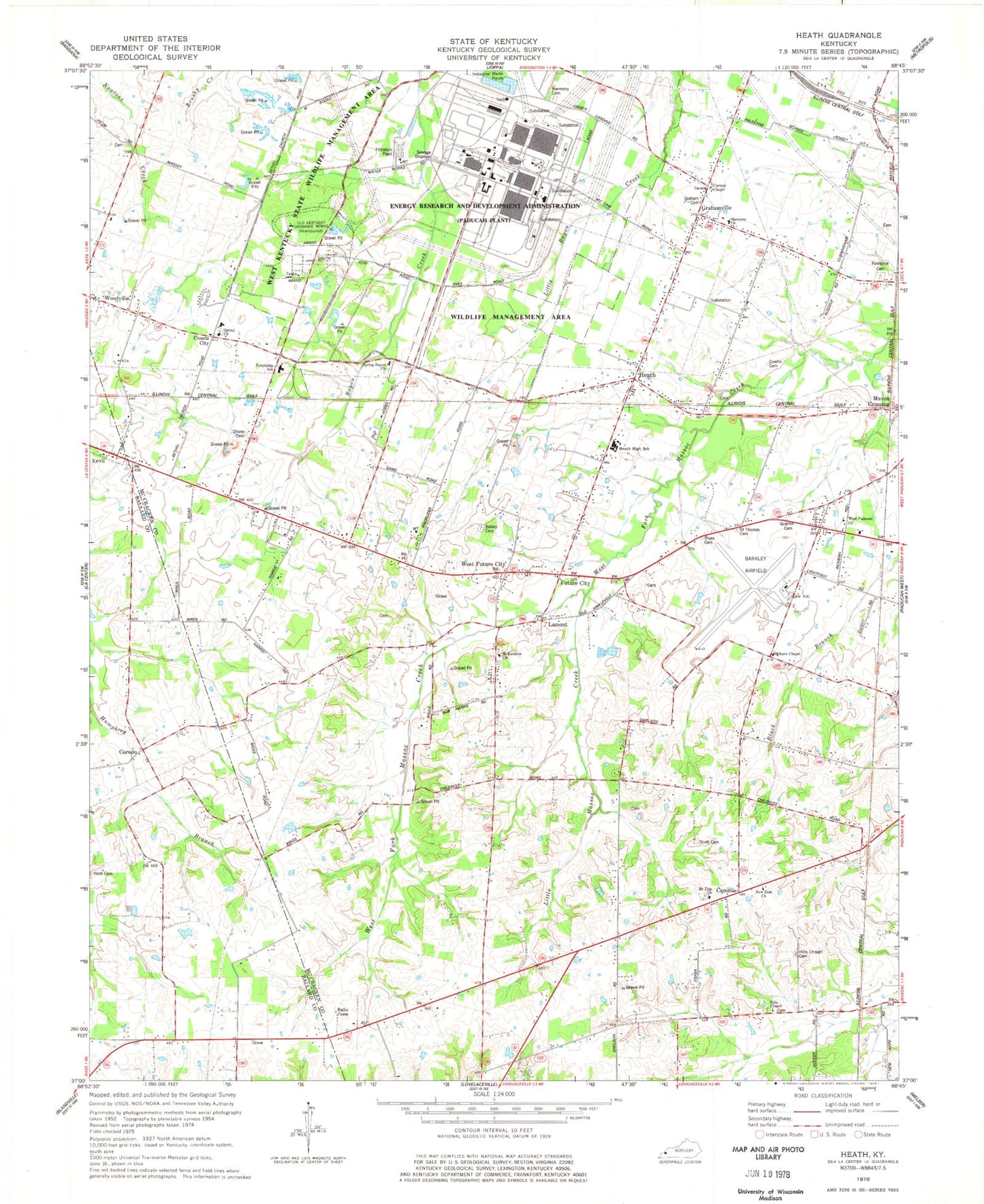 Classic USGS Heath Kentucky 7.5'x7.5' Topo Map Image