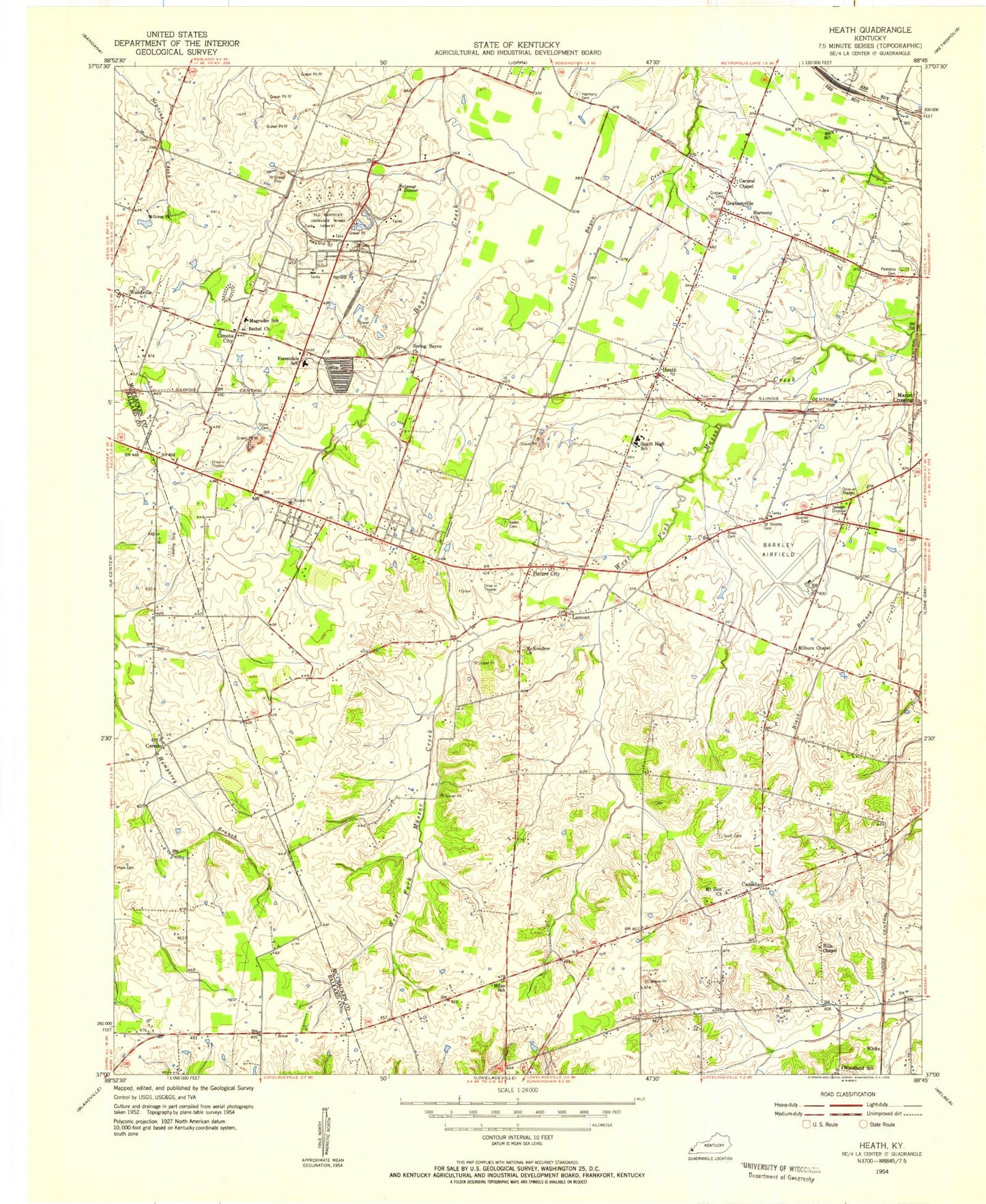 Classic USGS Heath Kentucky 7.5'x7.5' Topo Map Image
