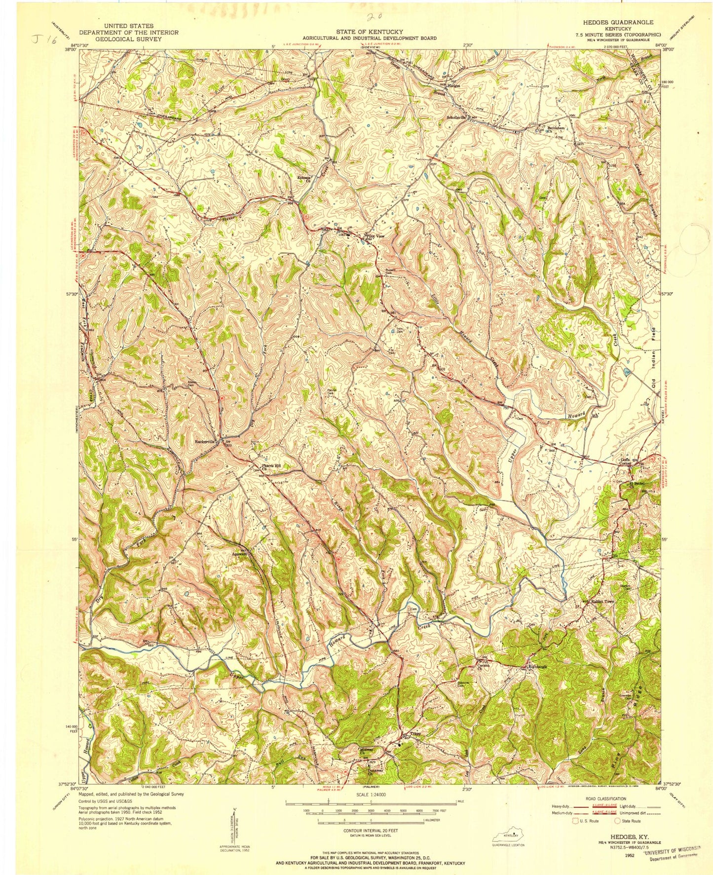 Classic USGS Hedges Kentucky 7.5'x7.5' Topo Map Image