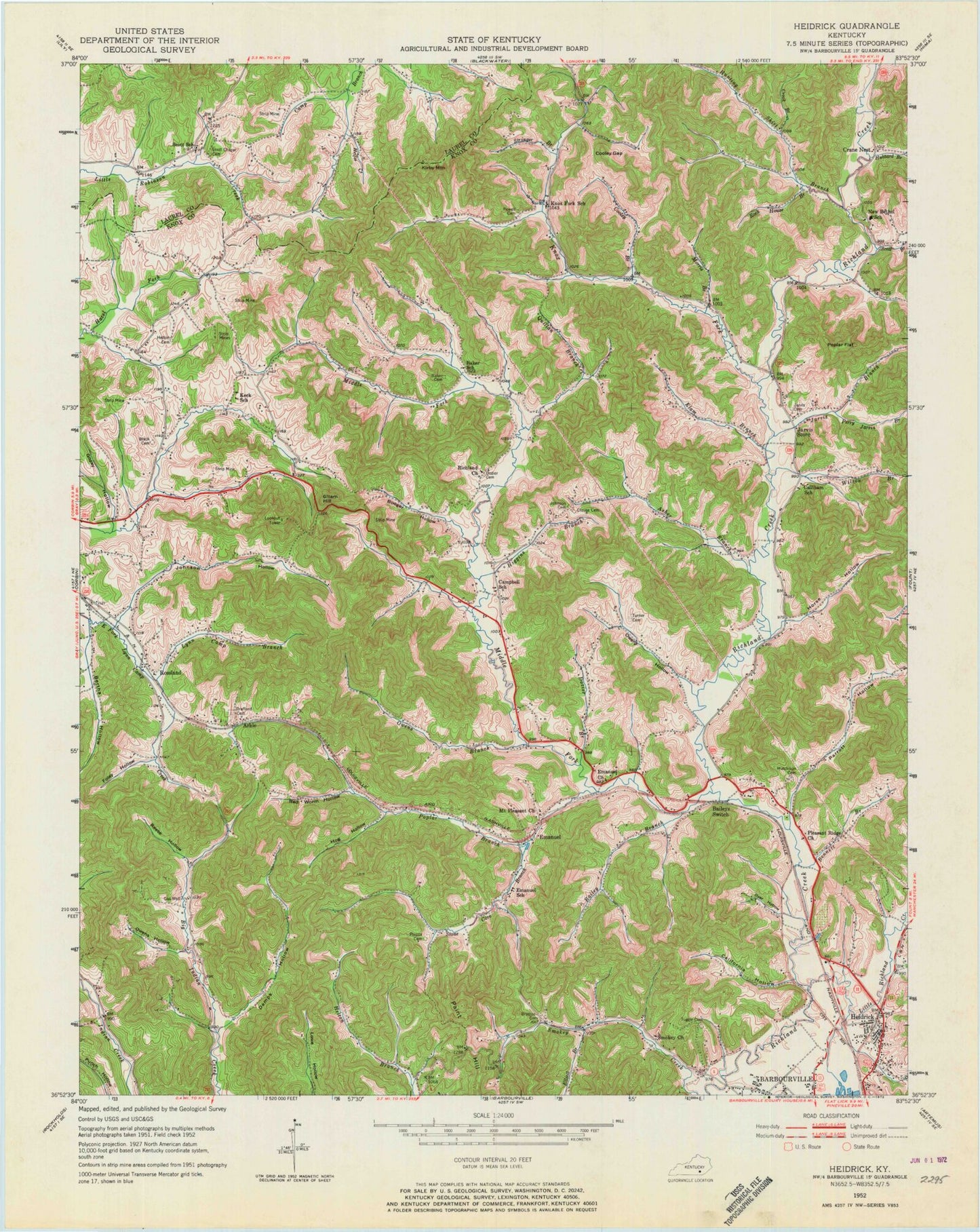 Classic USGS Heidrick Kentucky 7.5'x7.5' Topo Map Image