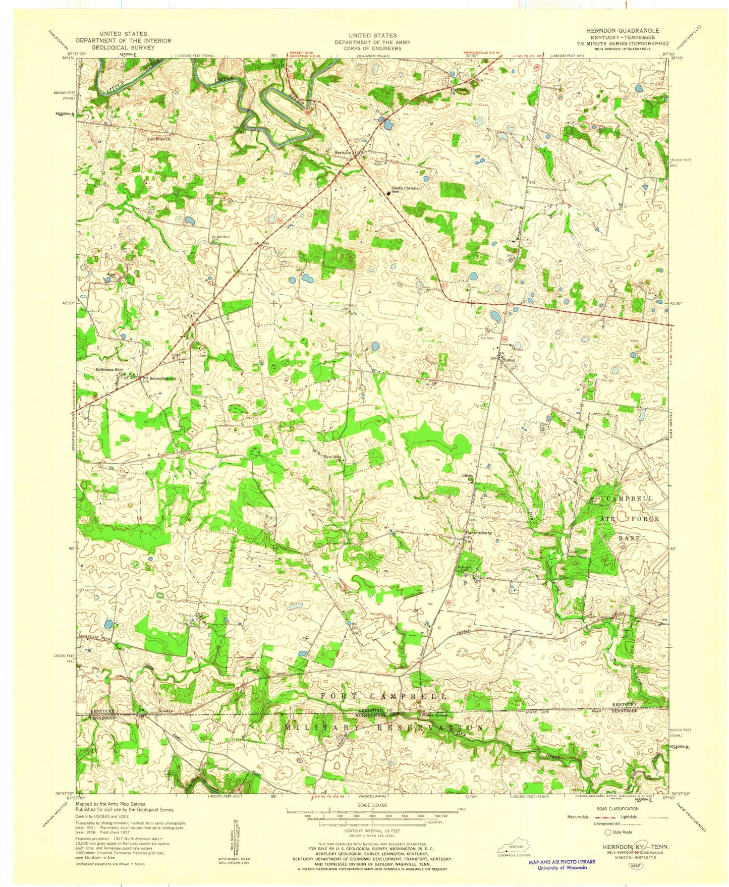 Classic USGS Herndon Kentucky 7.5'x7.5' Topo Map Image