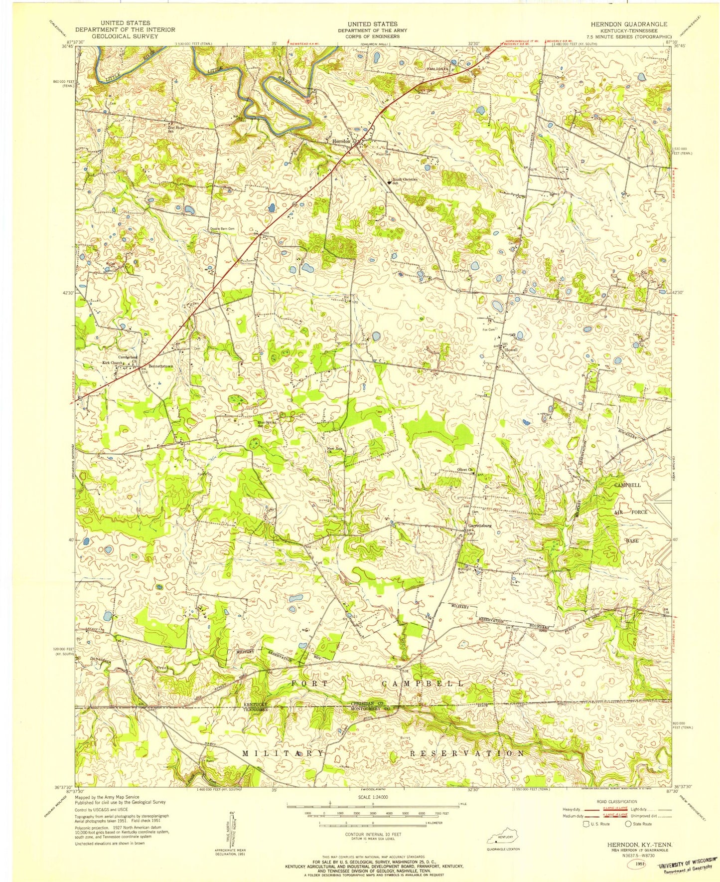 Classic USGS Herndon Kentucky 7.5'x7.5' Topo Map Image