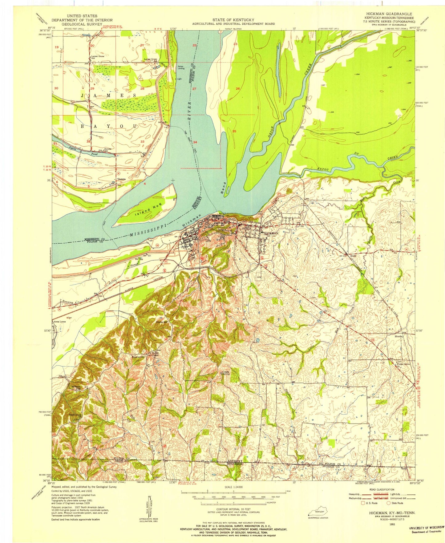 Classic USGS Hickman Kentucky 7.5'x7.5' Topo Map Image