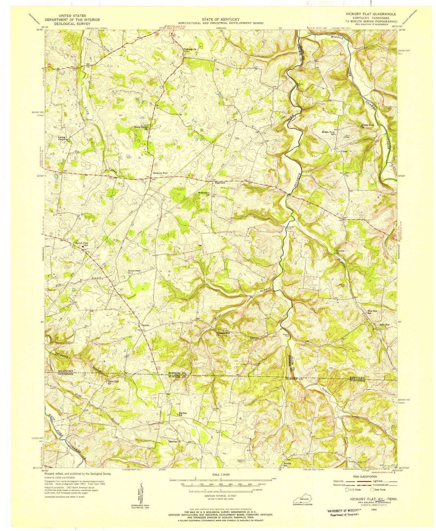 Classic USGS Hickory Flat Kentucky 7.5'x7.5' Topo Map Image