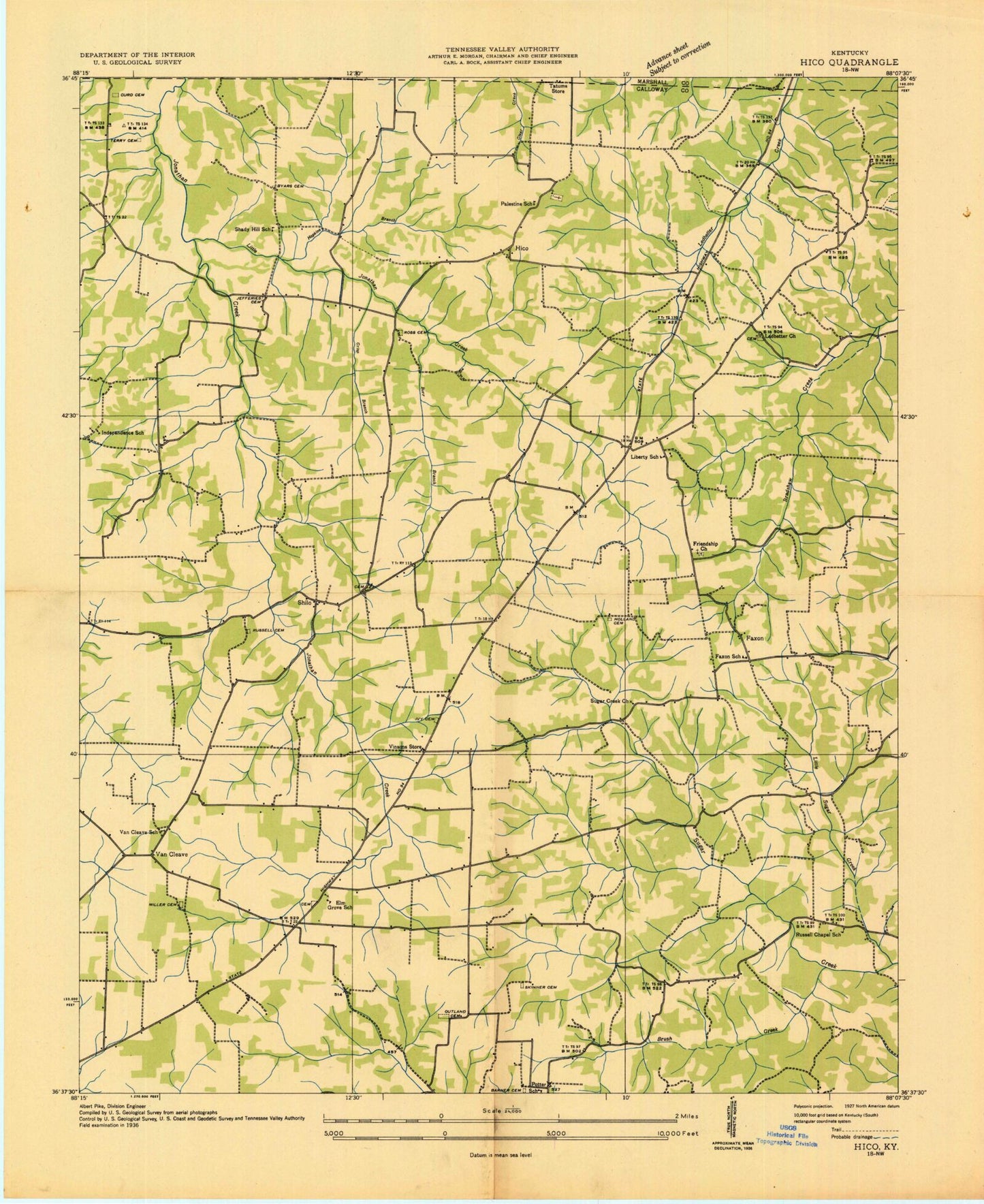 Classic USGS Hico Kentucky 7.5'x7.5' Topo Map Image