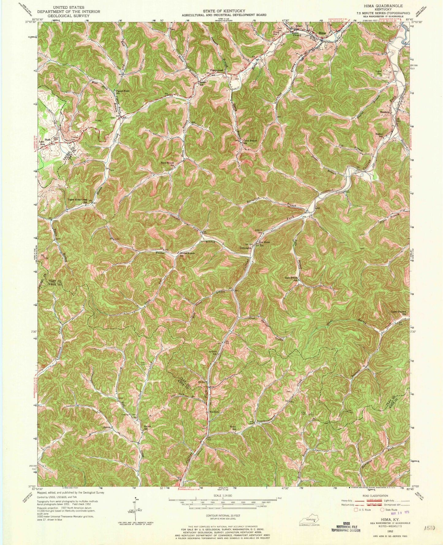 Classic USGS Hima Kentucky 7.5'x7.5' Topo Map Image
