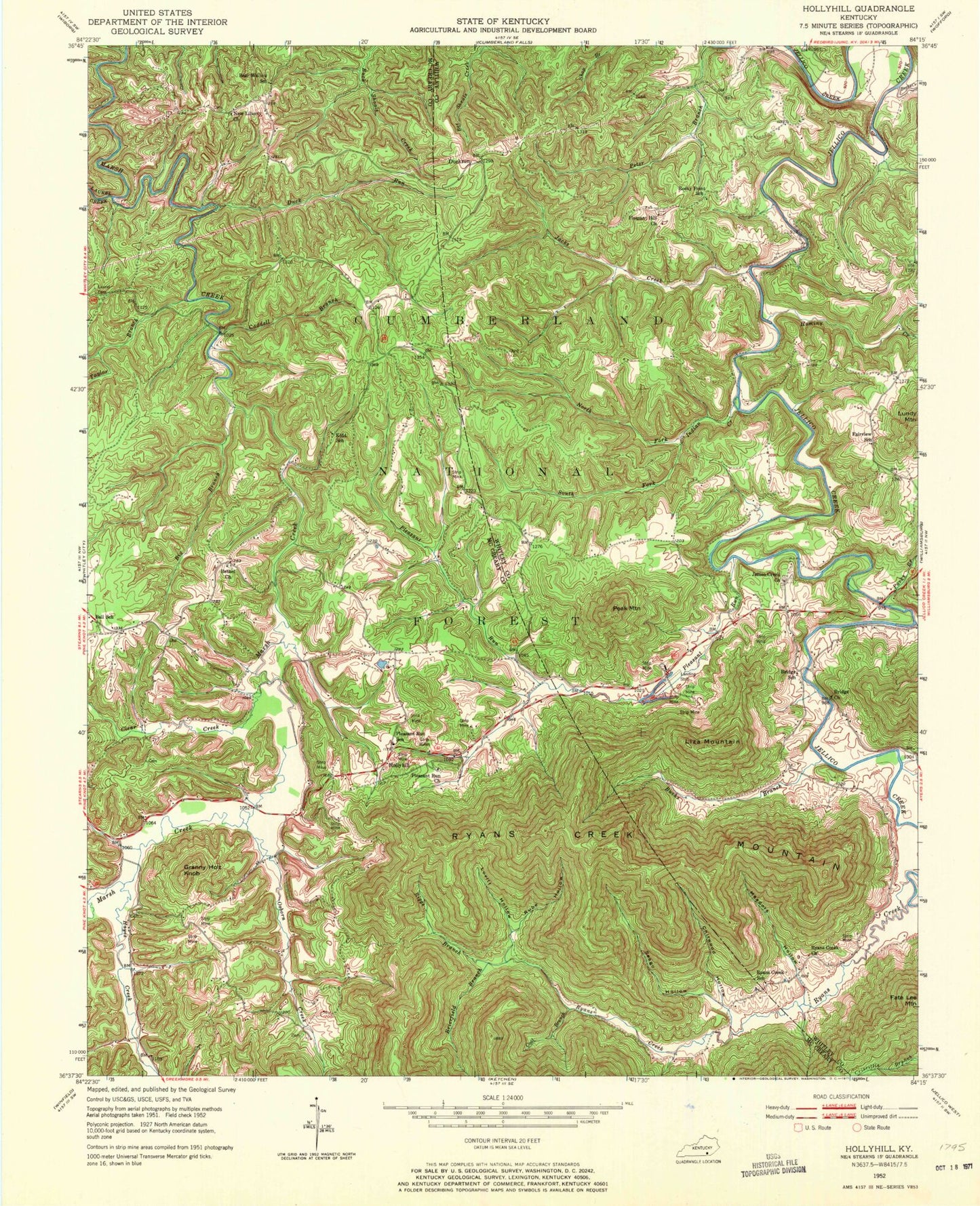 Classic USGS Hollyhill Kentucky 7.5'x7.5' Topo Map Image