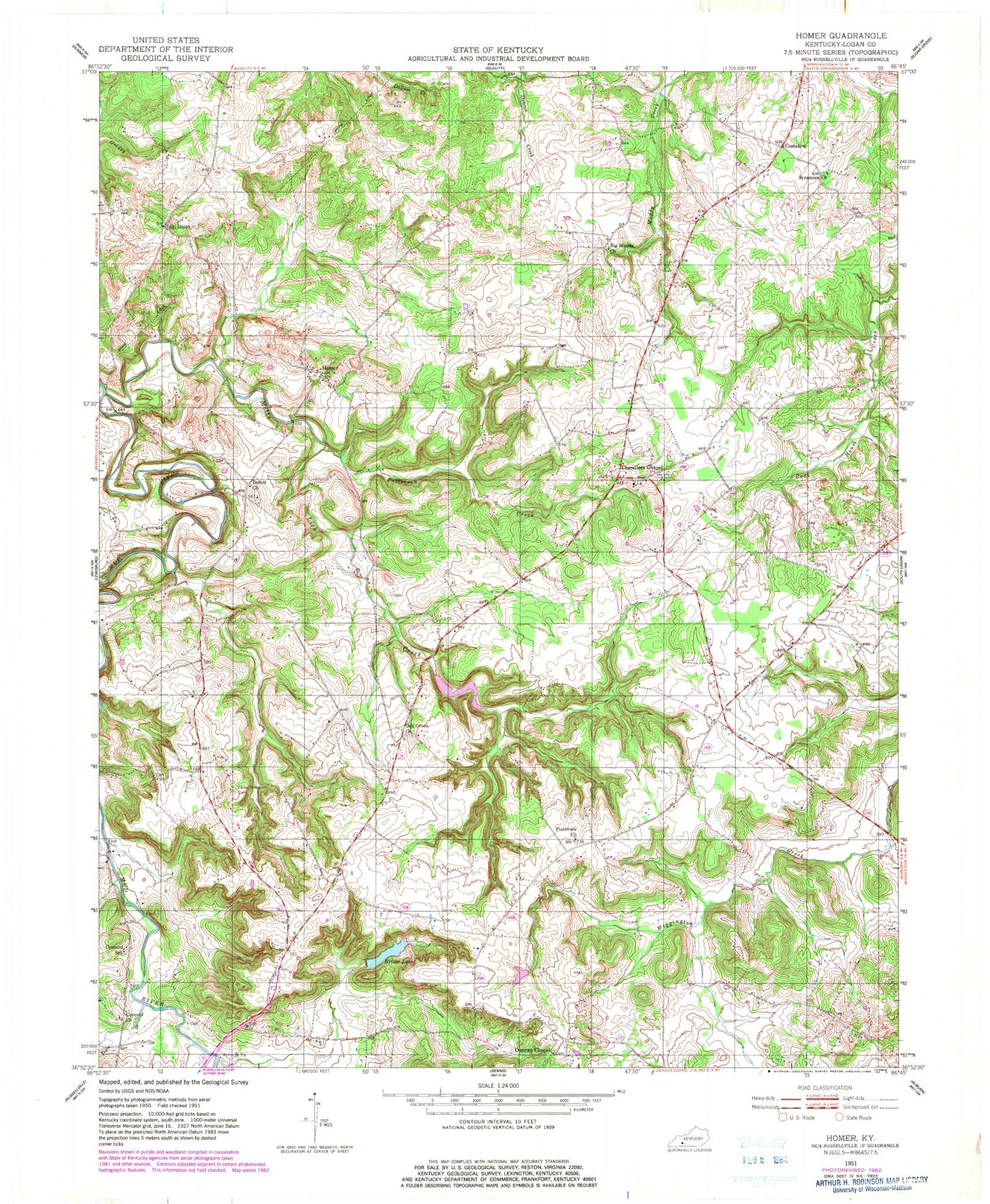 Classic USGS Homer Kentucky 7.5'x7.5' Topo Map Image
