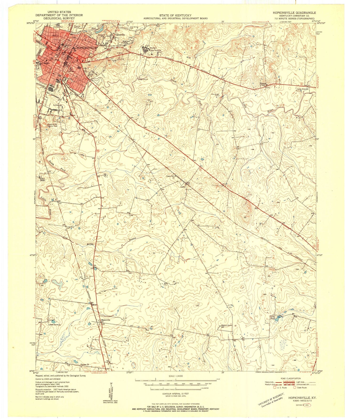 Classic USGS Hopkinsville Kentucky 7.5'x7.5' Topo Map Image