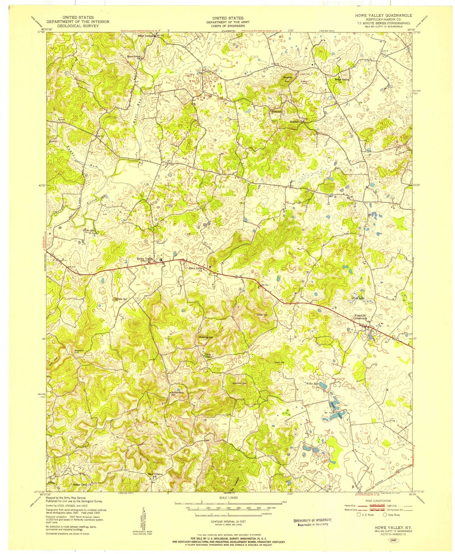 Classic USGS Howe Valley Kentucky 7.5'x7.5' Topo Map Image