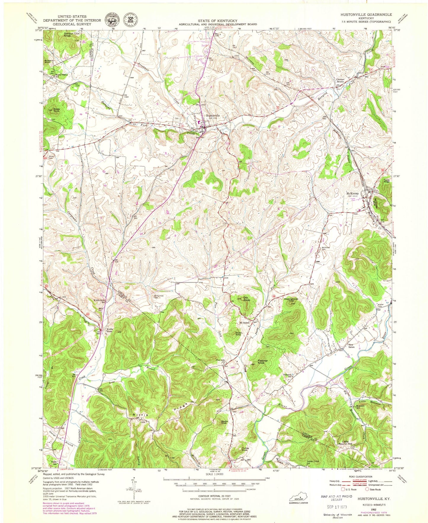 Classic USGS Hustonville Kentucky 7.5'x7.5' Topo Map Image