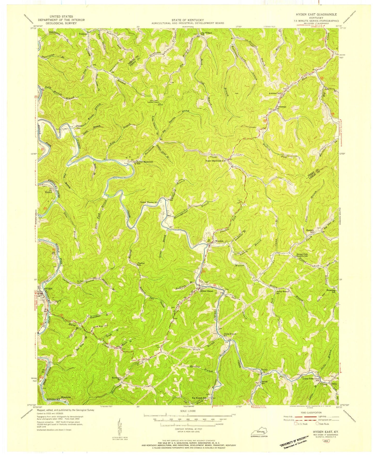 Classic USGS Hyden East Kentucky 7.5'x7.5' Topo Map Image