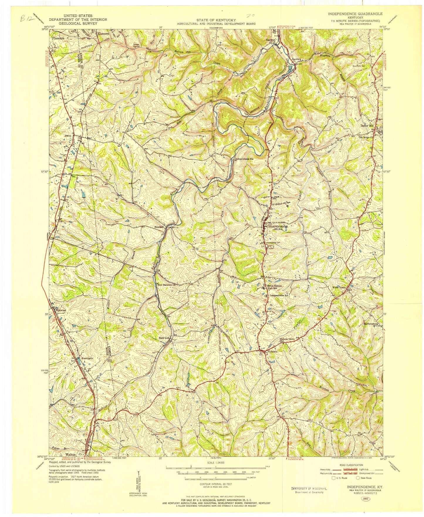 Classic USGS Independence Kentucky 7.5'x7.5' Topo Map Image