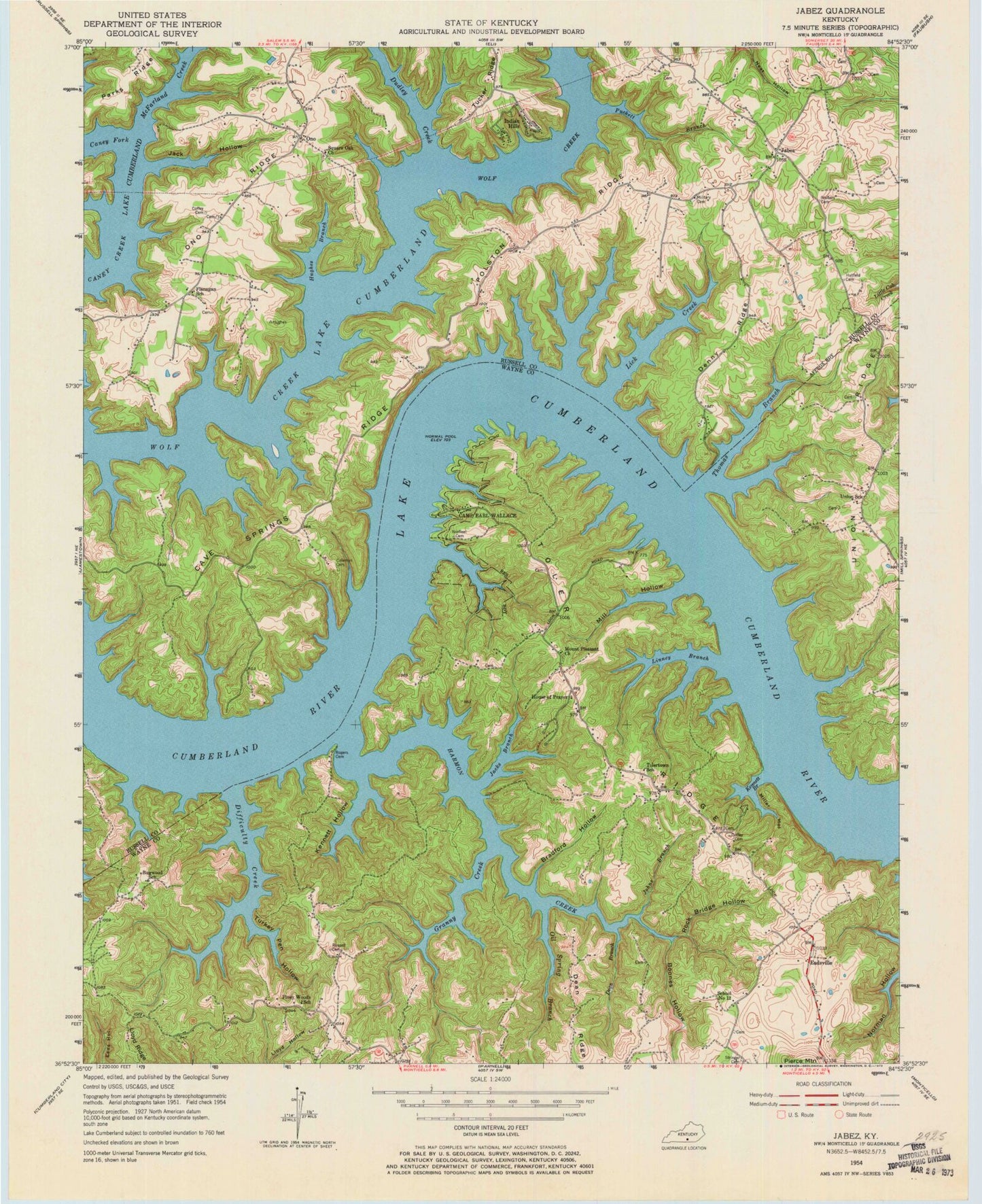 Classic USGS Jabez Kentucky 7.5'x7.5' Topo Map Image