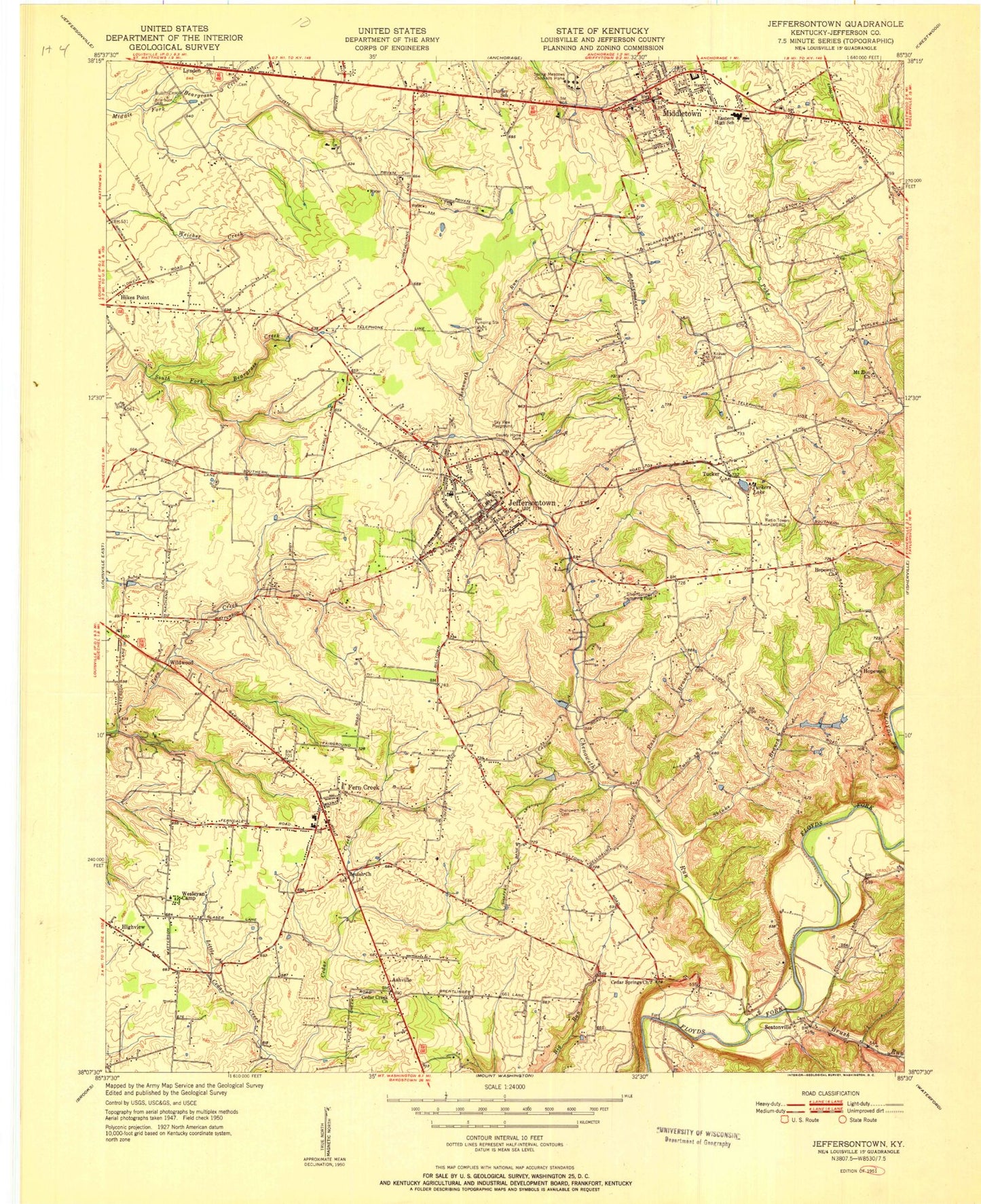 Classic USGS Jeffersontown Kentucky 7.5'x7.5' Topo Map Image