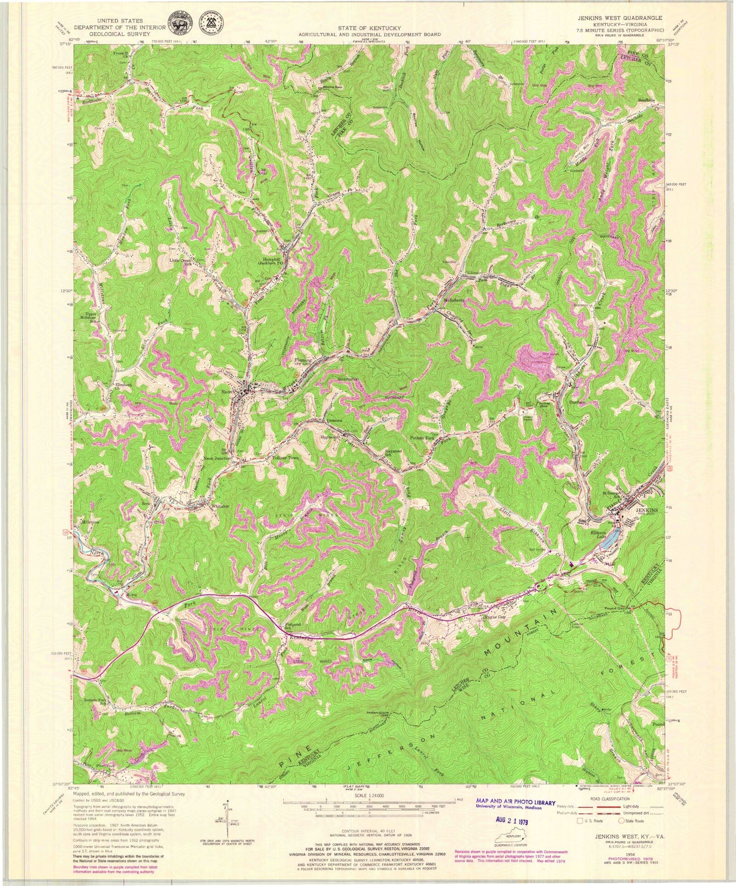 Classic USGS Jenkins West Kentucky 7.5'x7.5' Topo Map Image