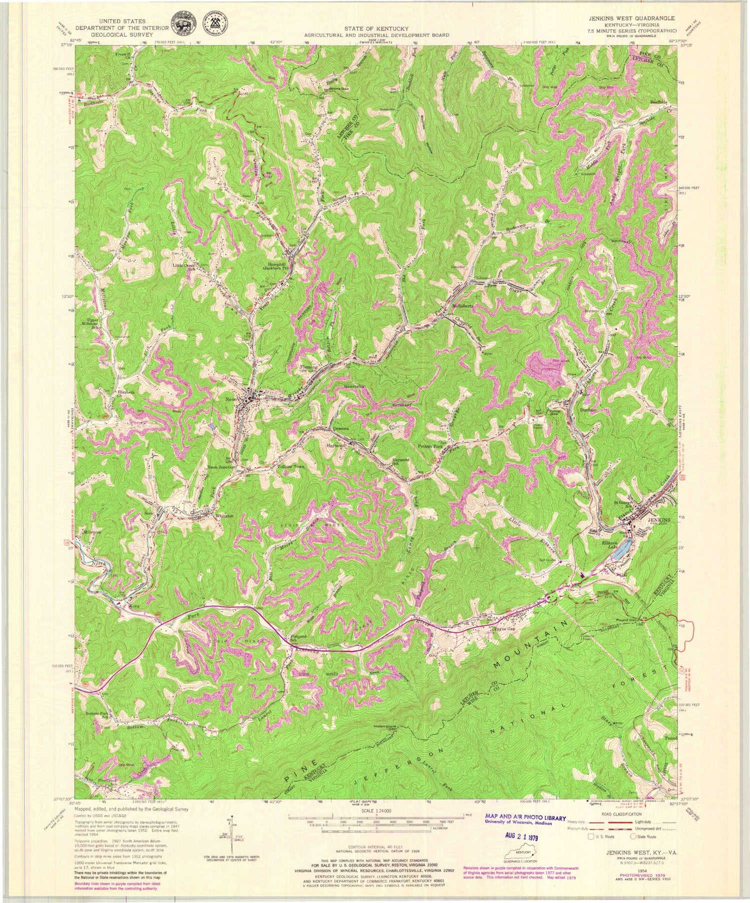 Classic USGS Jenkins West Kentucky 7.5'x7.5' Topo Map Image