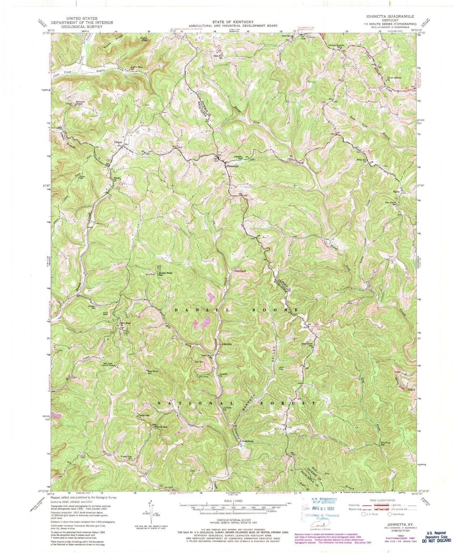 Classic USGS Johnetta Kentucky 7.5'x7.5' Topo Map Image