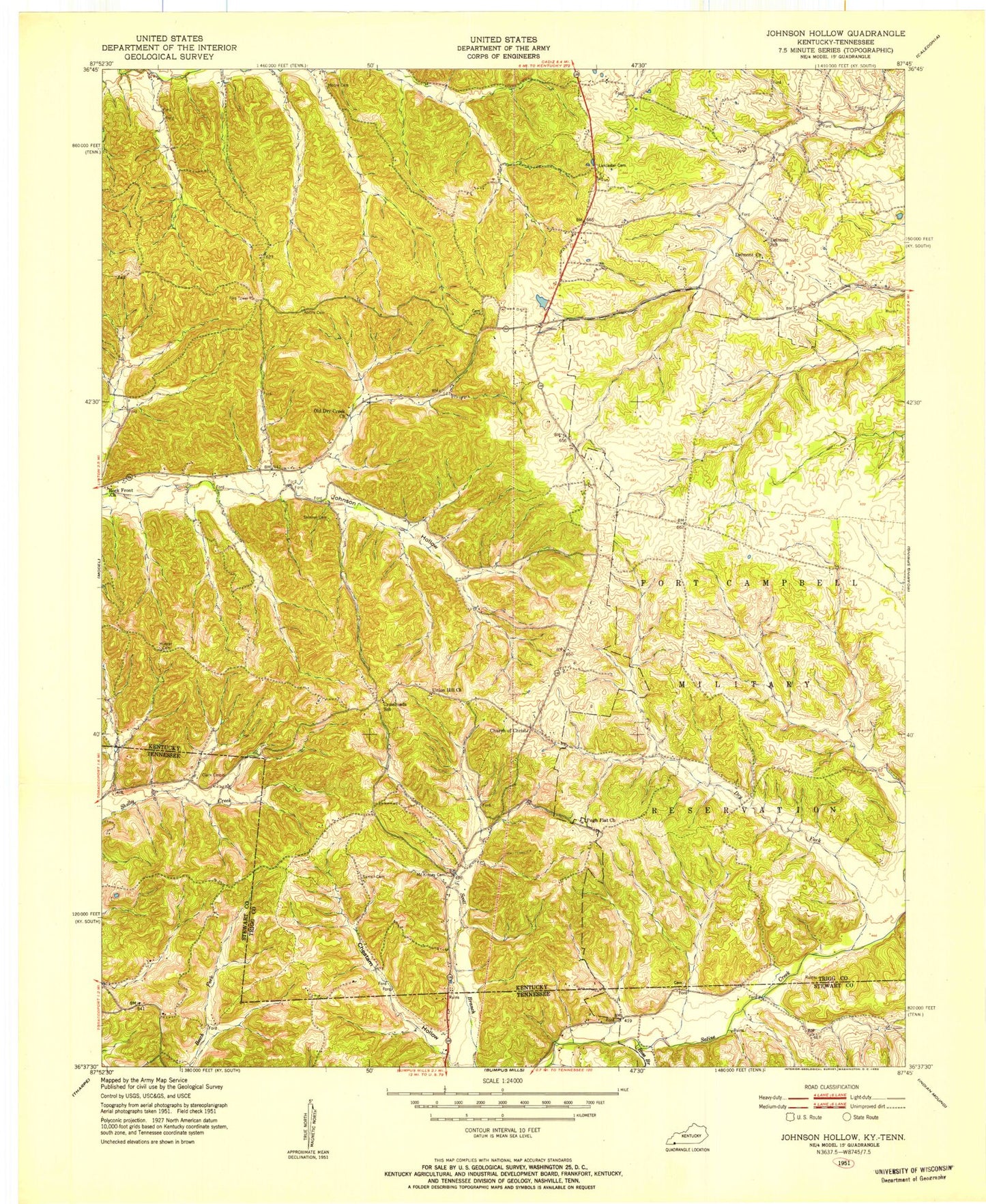Classic USGS Johnson Hollow Kentucky 7.5'x7.5' Topo Map Image
