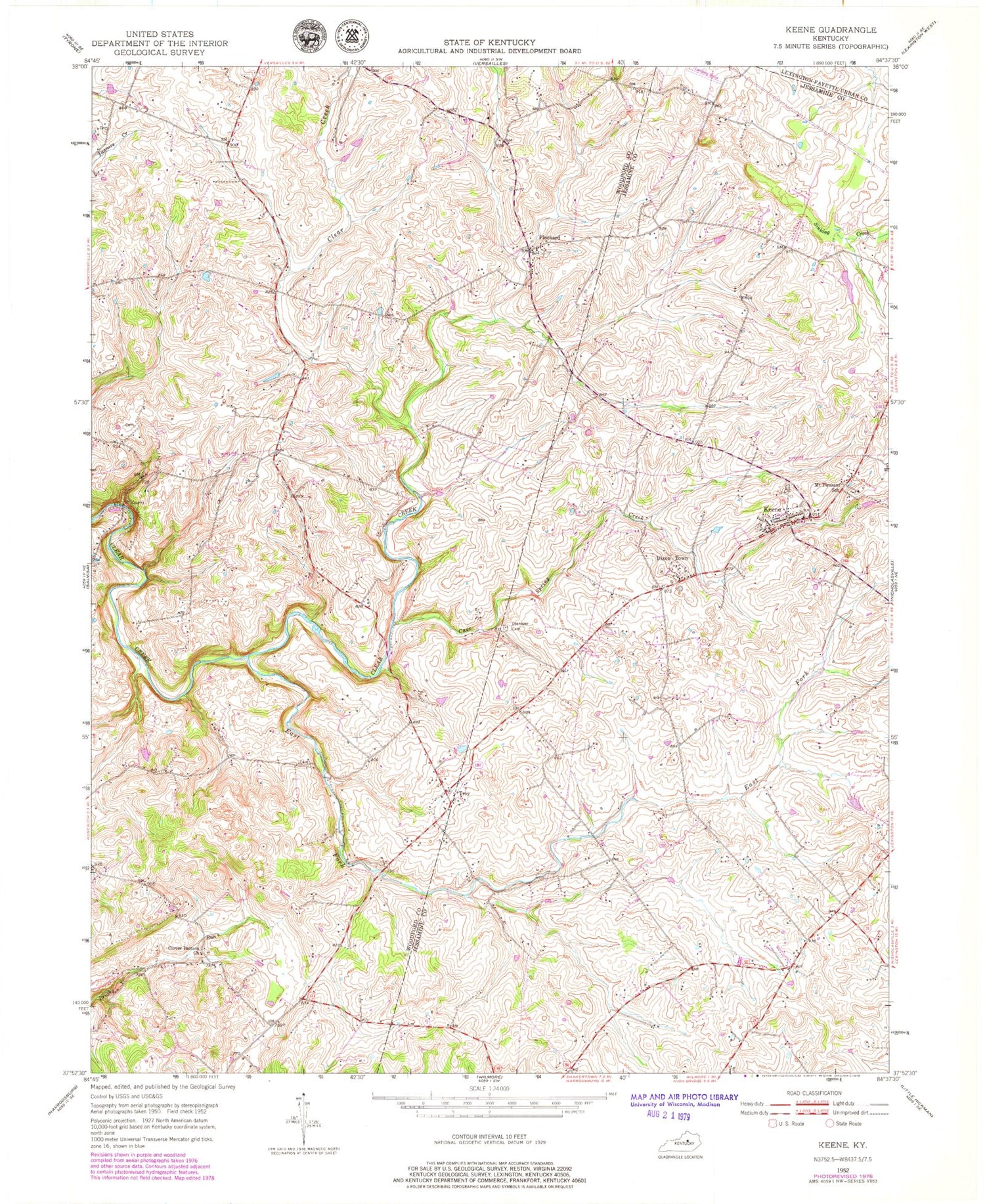 Classic USGS Keene Kentucky 7.5'x7.5' Topo Map Image