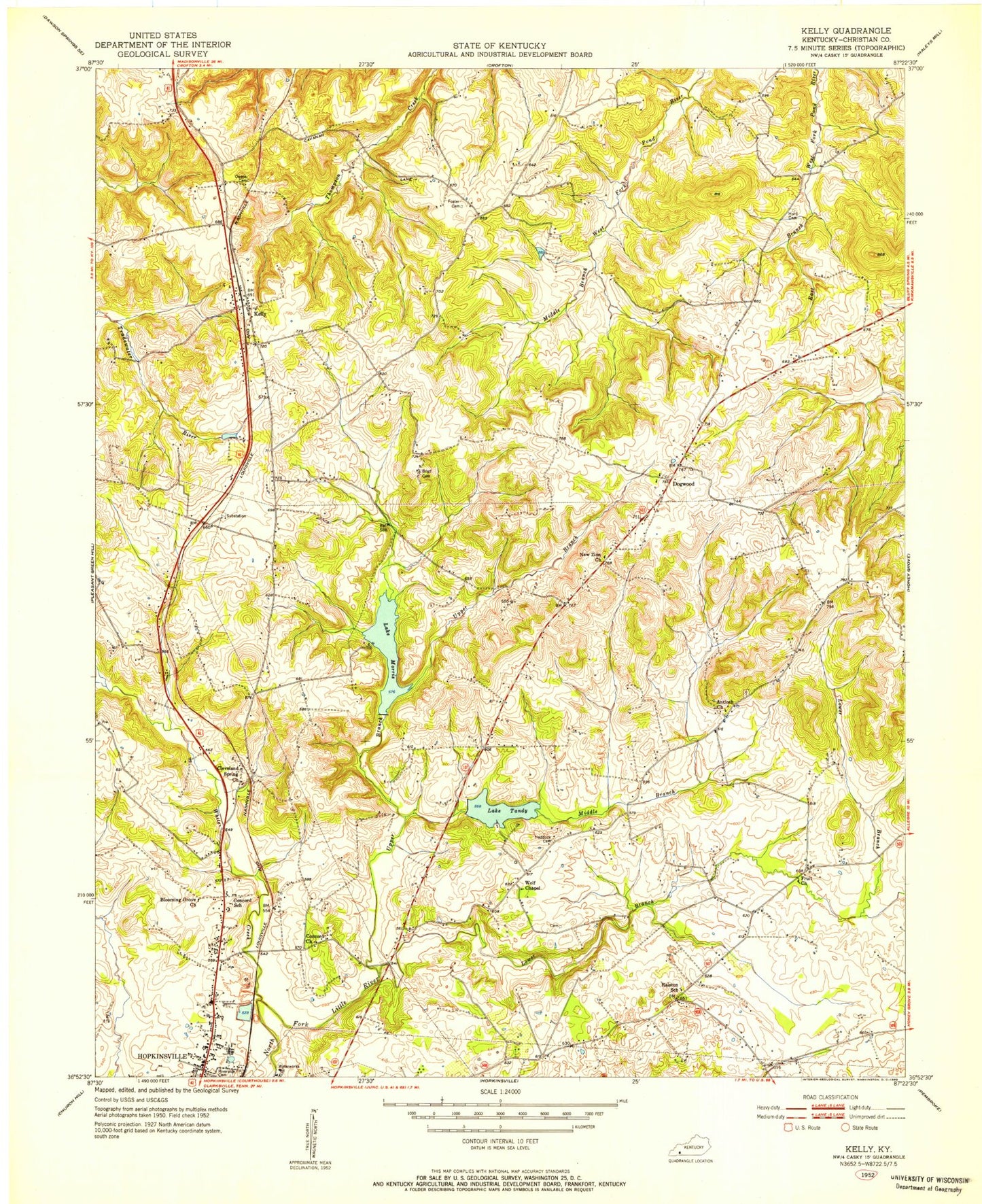 Classic USGS Kelly Kentucky 7.5'x7.5' Topo Map Image