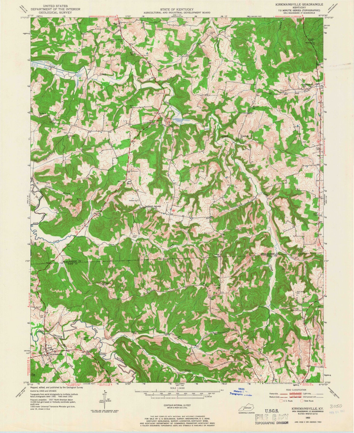 Classic USGS Kirkmansville Kentucky 7.5'x7.5' Topo Map Image