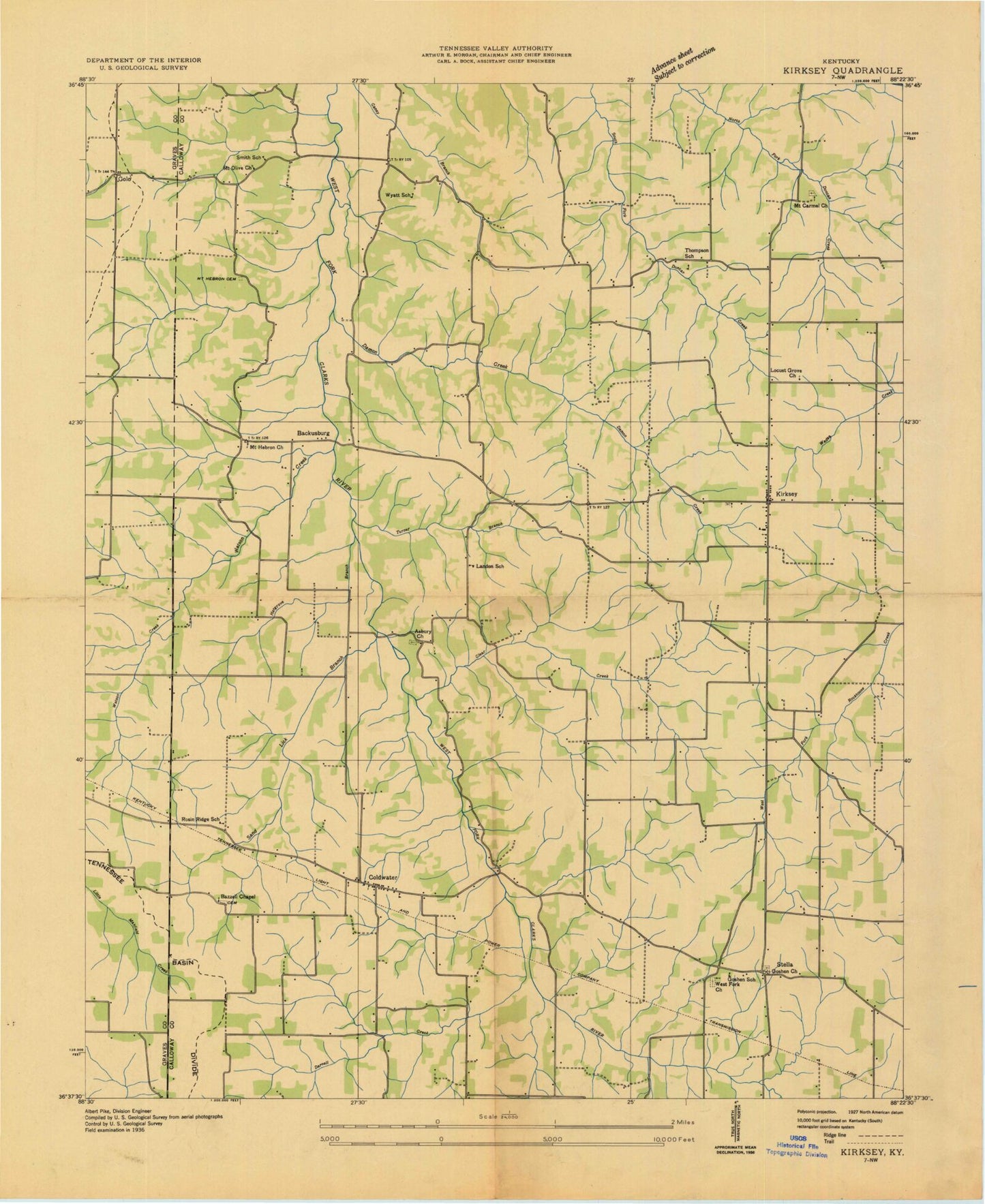 Classic USGS Kirksey Kentucky 7.5'x7.5' Topo Map Image