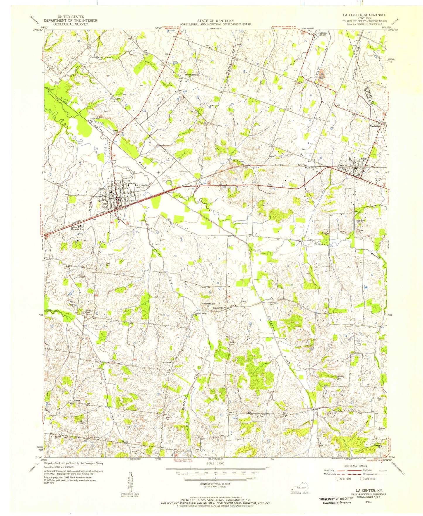 Classic USGS La Center Kentucky 7.5'x7.5' Topo Map Image
