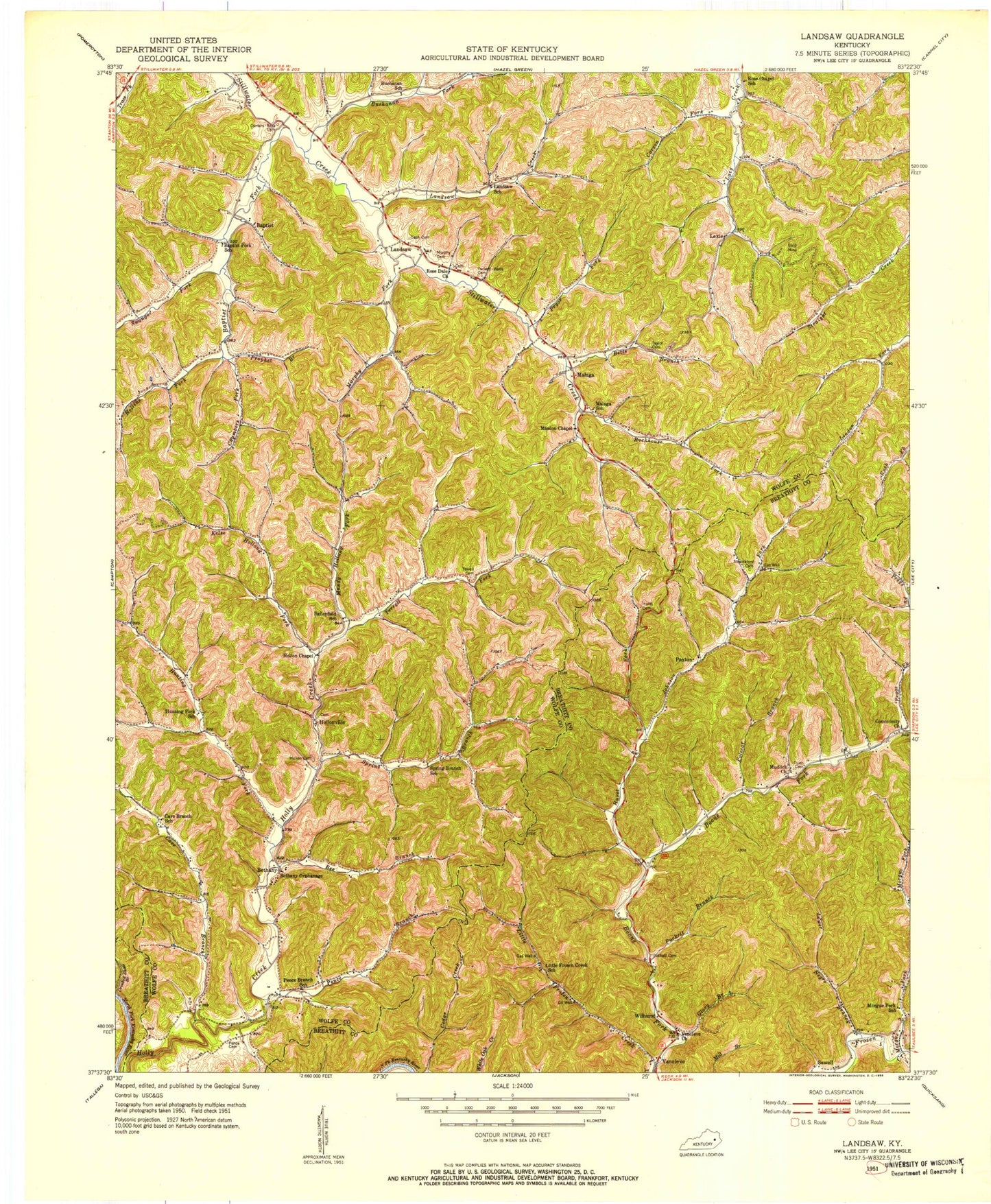 Classic USGS Landsaw Kentucky 7.5'x7.5' Topo Map Image