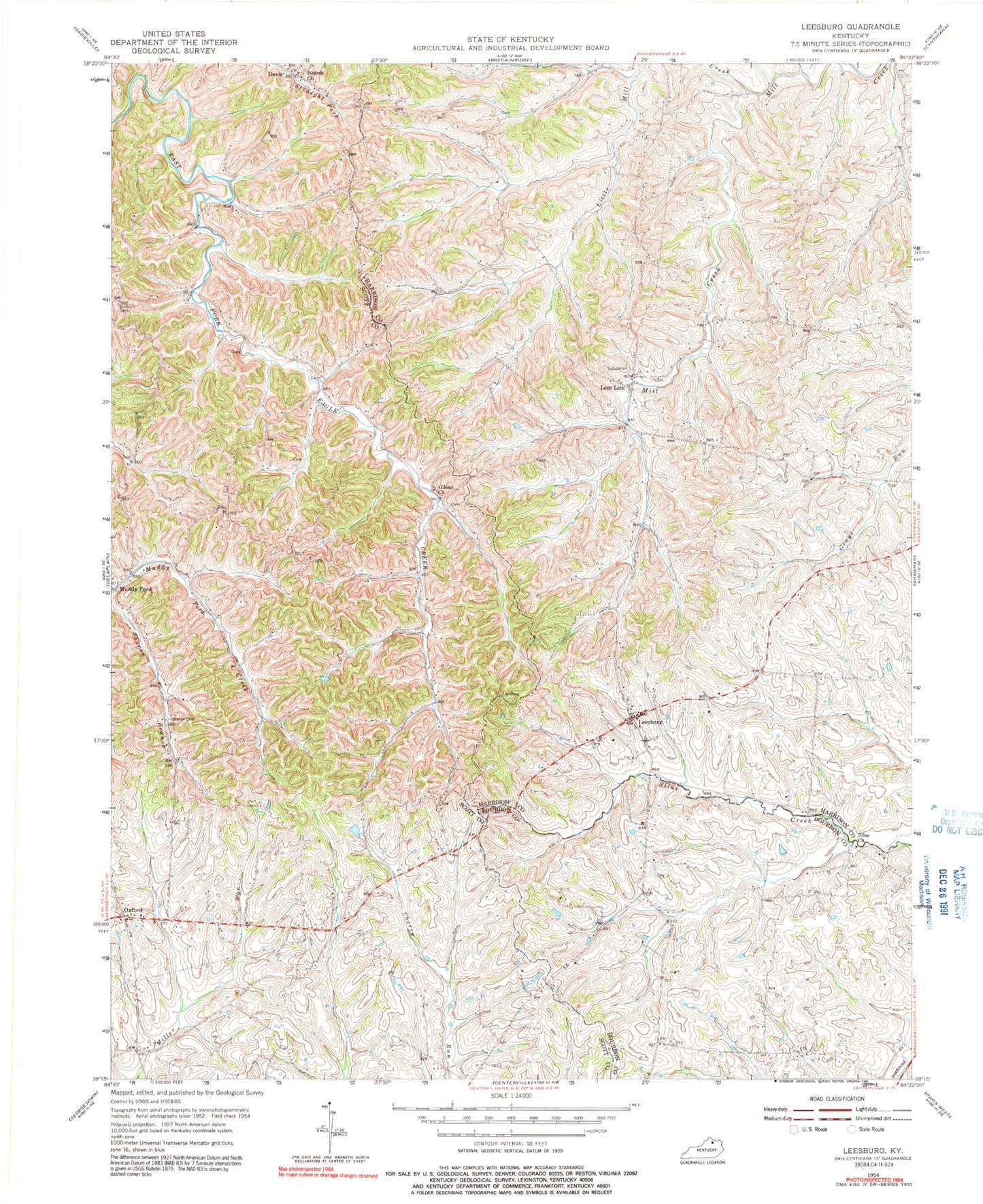 Classic USGS Leesburg Kentucky 7.5'x7.5' Topo Map Image