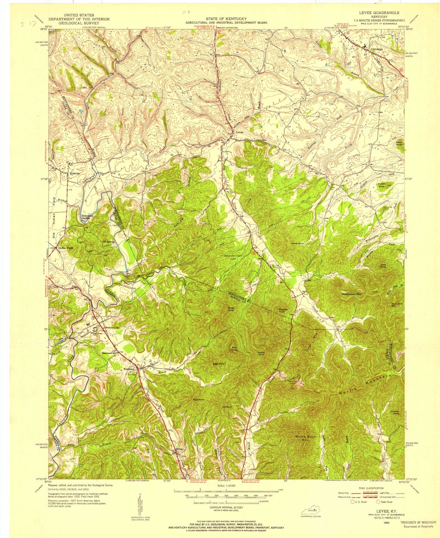 Classic USGS Levee Kentucky 7.5'x7.5' Topo Map Image