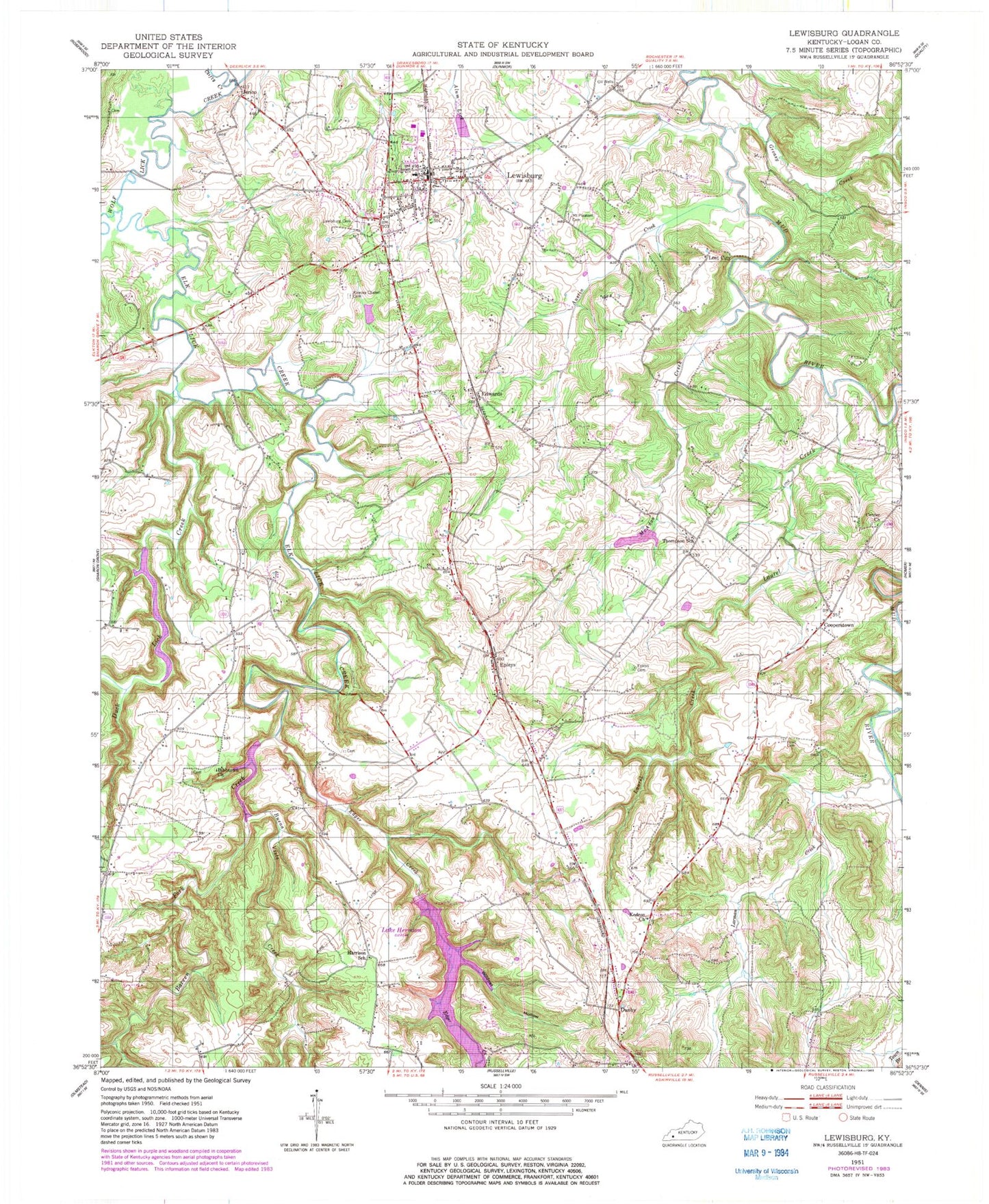 Classic USGS Lewisburg Kentucky 7.5'x7.5' Topo Map Image