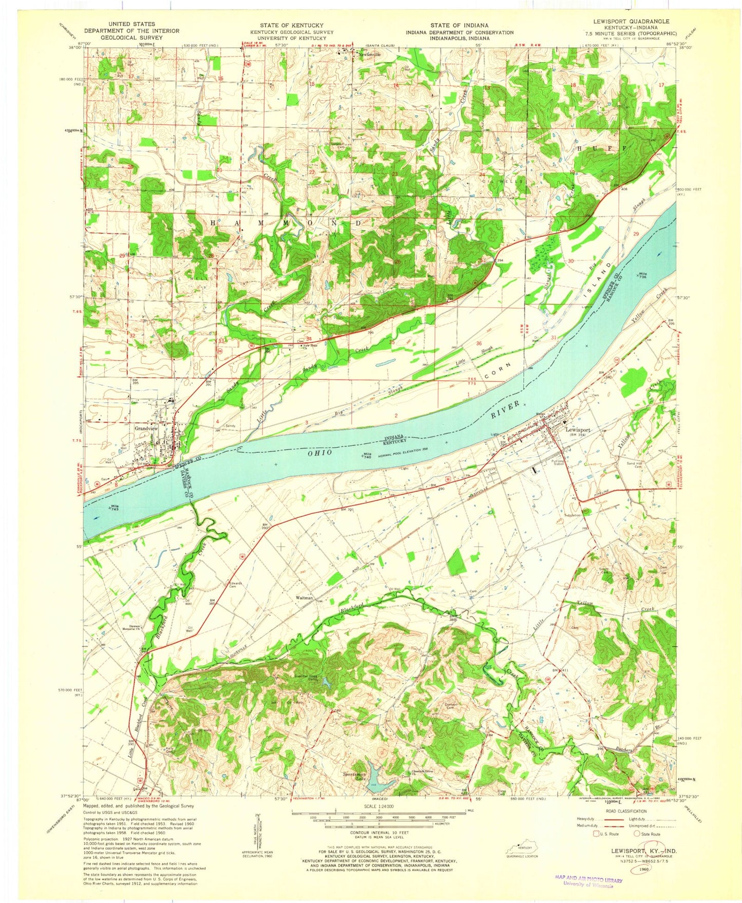 Classic USGS Lewisport Kentucky 7.5'x7.5' Topo Map Image