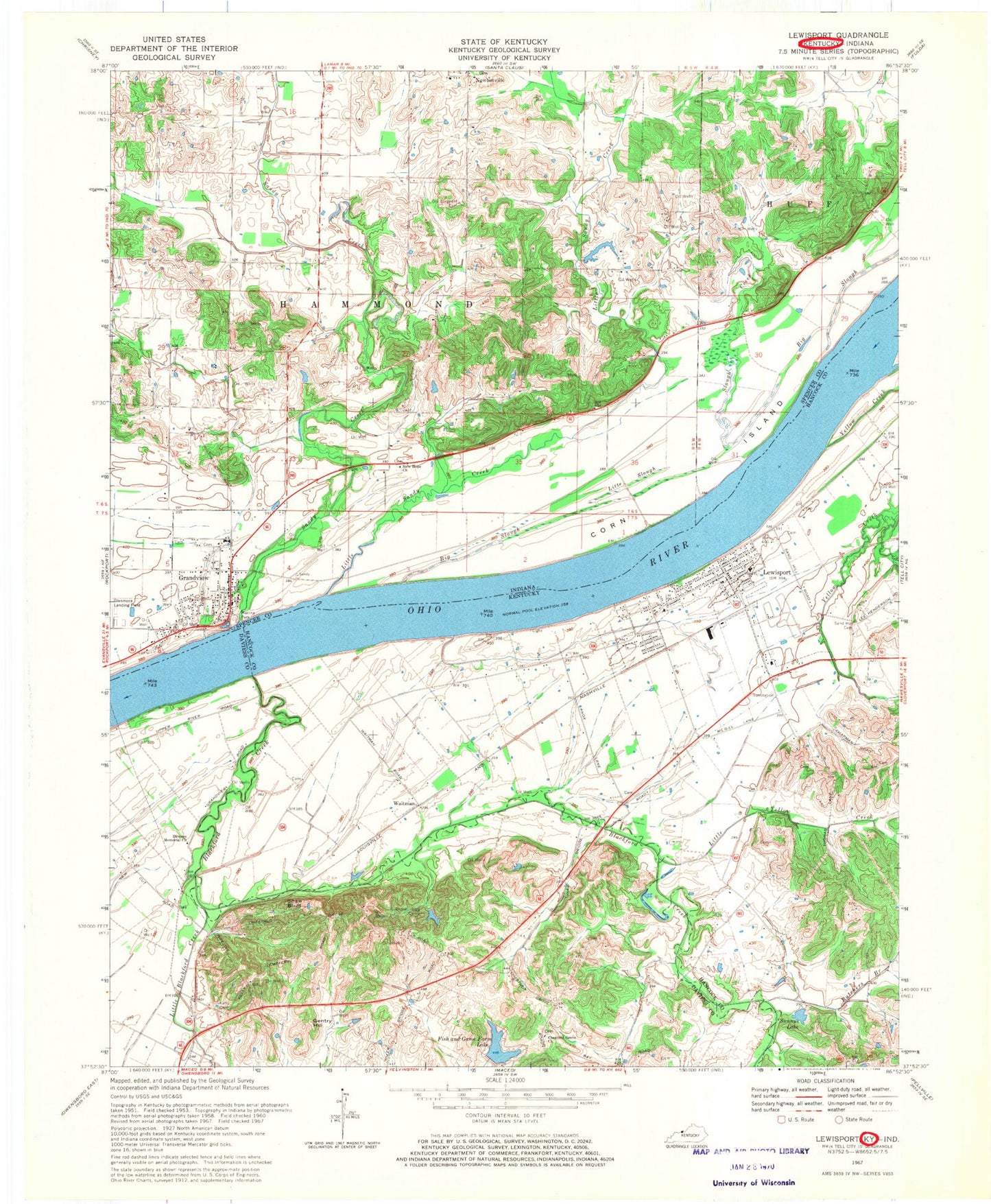 Classic USGS Lewisport Kentucky 7.5'x7.5' Topo Map Image