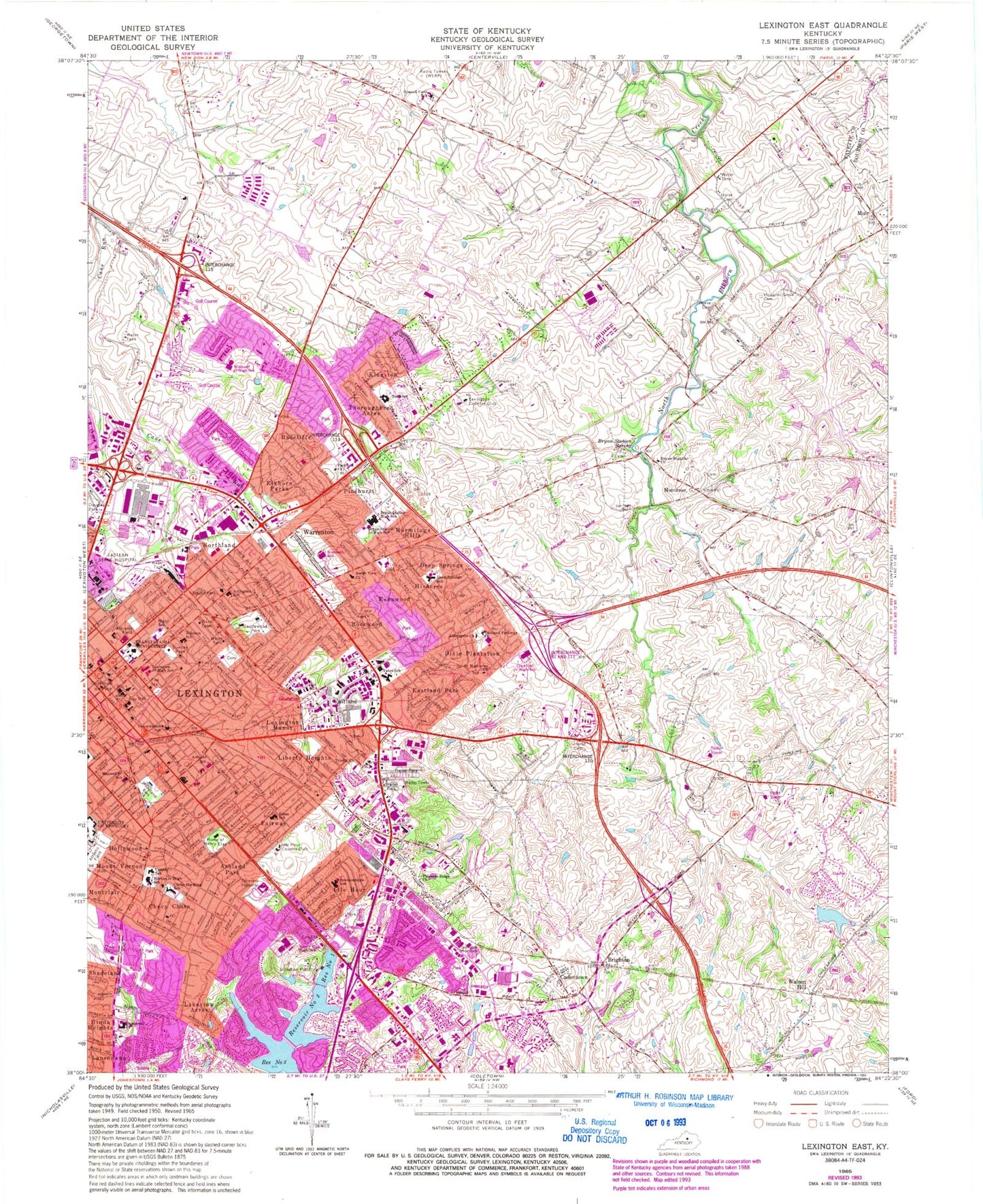 Classic USGS Lexington East Kentucky 7.5'x7.5' Topo Map Image