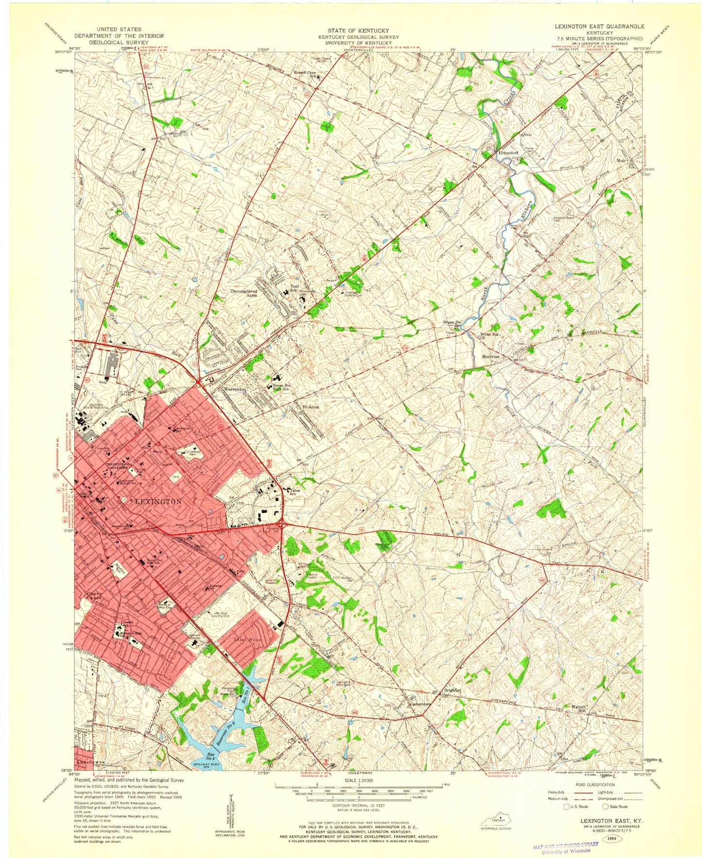 Classic USGS Lexington East Kentucky 7.5'x7.5' Topo Map Image