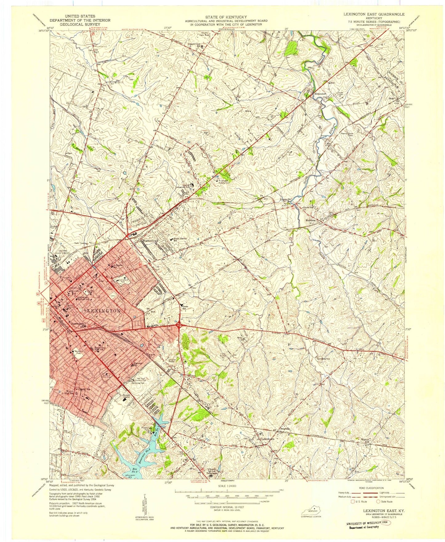 Classic USGS Lexington East Kentucky 7.5'x7.5' Topo Map Image