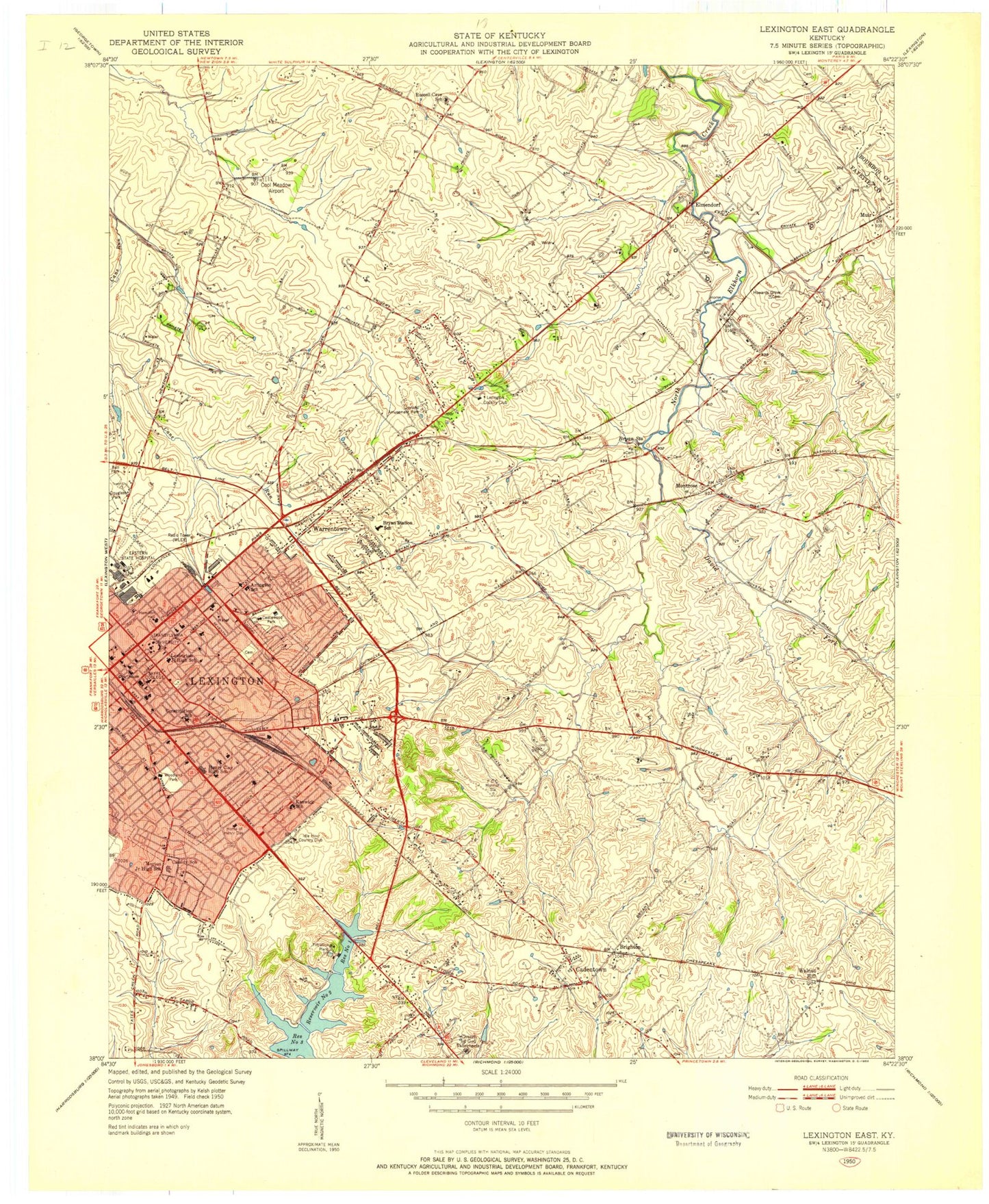 Classic USGS Lexington East Kentucky 7.5'x7.5' Topo Map Image