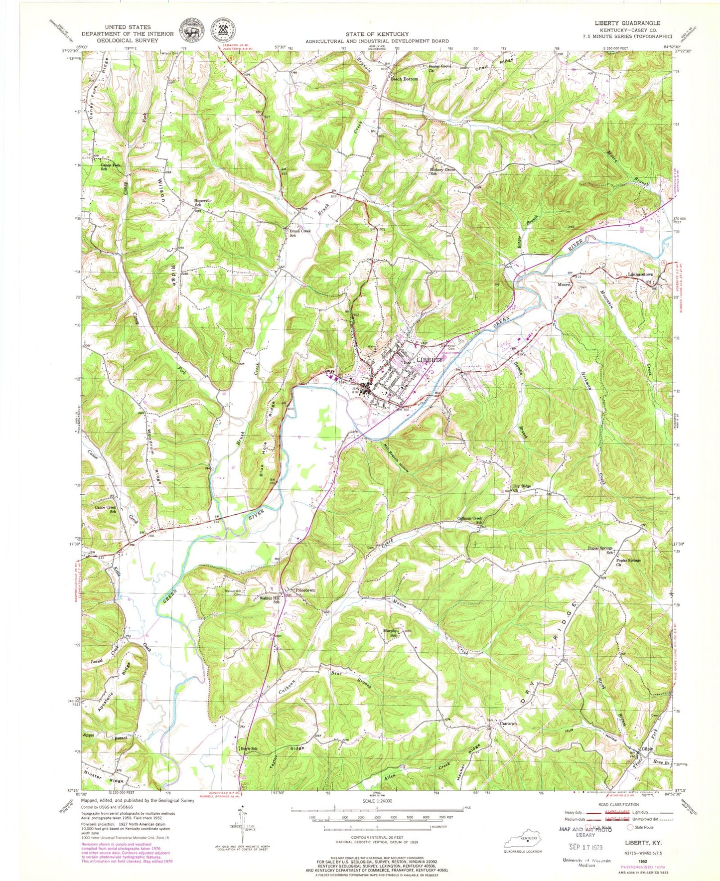 Classic USGS Liberty Kentucky 7.5'x7.5' Topo Map Image