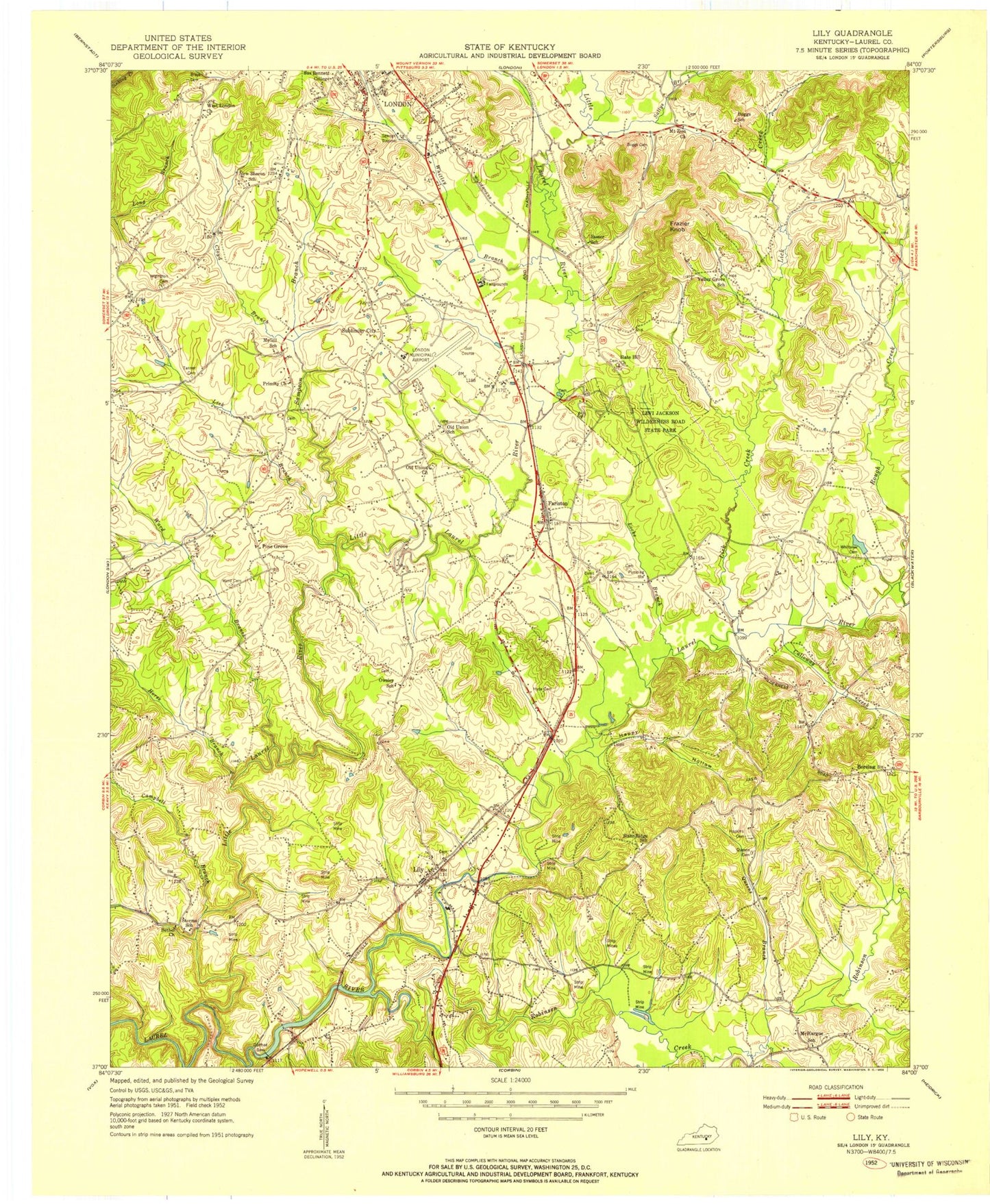 Classic USGS Lily Kentucky 7.5'x7.5' Topo Map Image