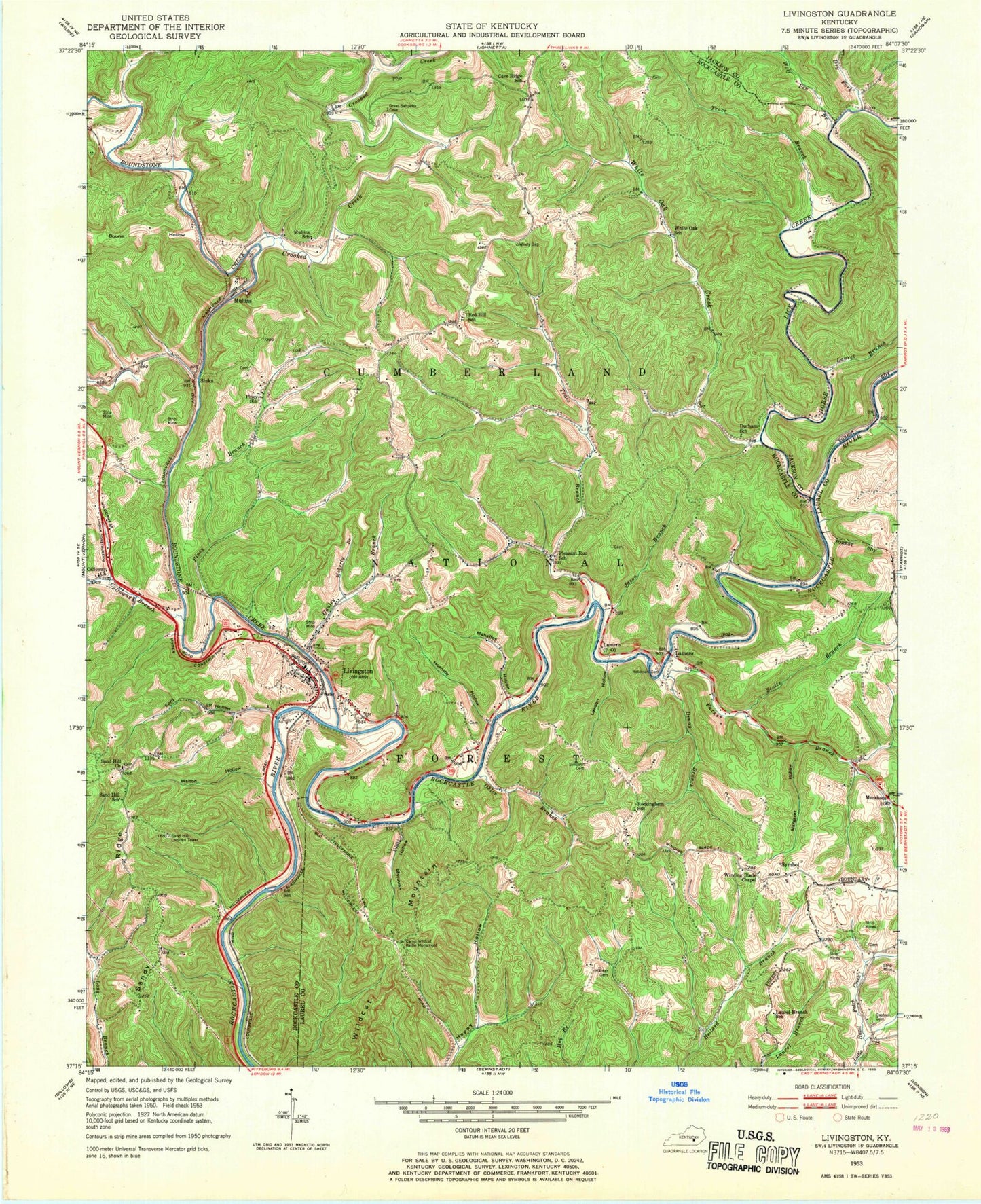 Classic USGS Livingston Kentucky 7.5'x7.5' Topo Map Image